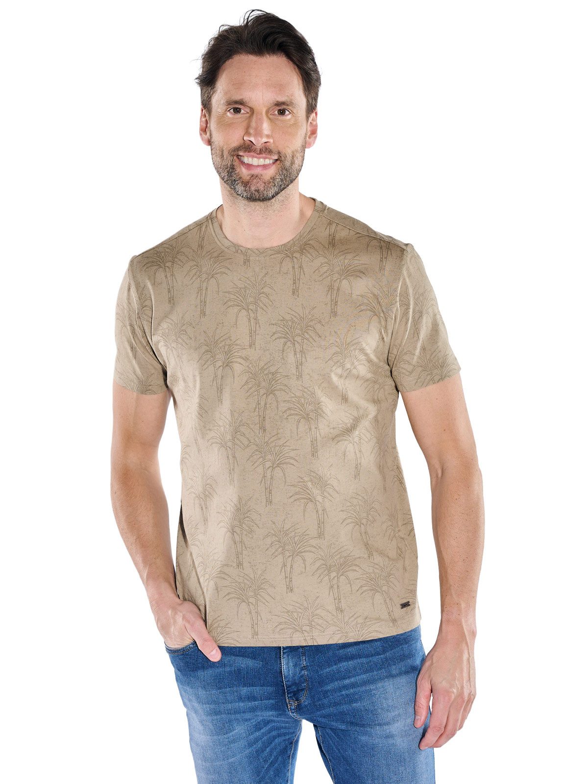 Engbers T-Shirt Herren Rundhals T-Shirt mit Allover-Print, Hellbraun