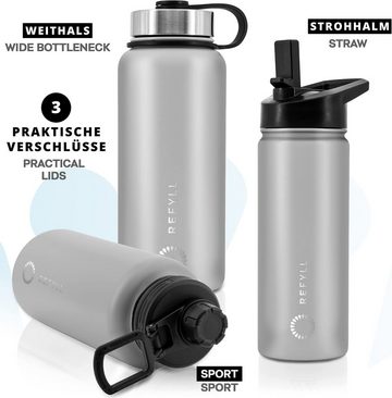 REFYLL Isolierflasche Trinkflasche Edelstahl “easyFYLL” 500ml & 1000ml, Premium Thermoflasche für Wandern, Fitness, Fahrrad, Trekking