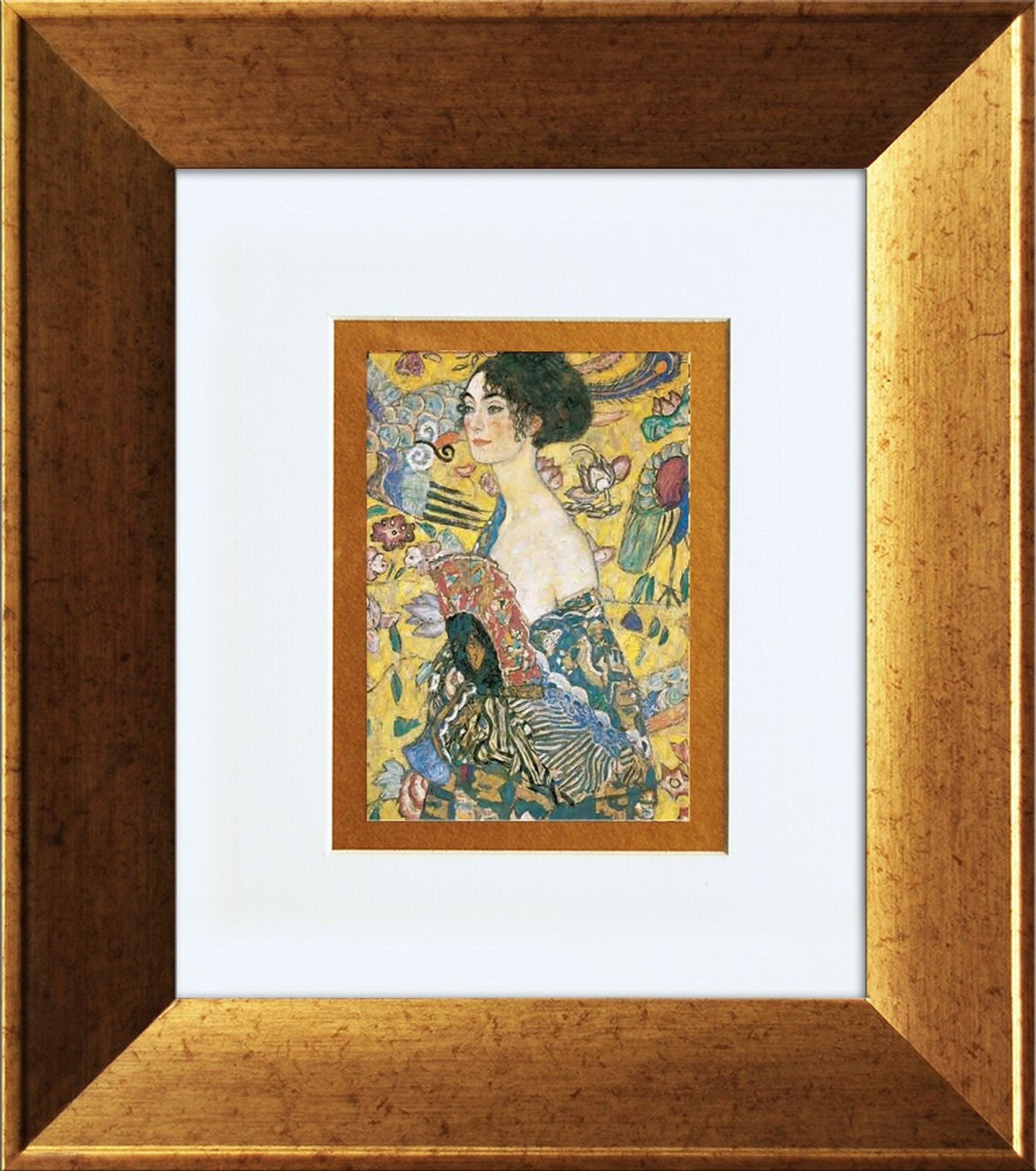 artissimo Bild mit Rahmen gerahmter Kunstdruck 36x41 cm / klassisches Wandbild, Gustav Klimt: Dame mit Fächer