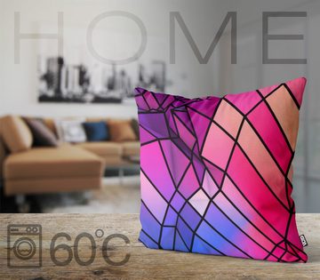 Kissenbezug, VOID (1 Stück), Sofa-Kissen gemustert Quadrate abstrakt Blau Rosa Verlauf Farben bunt Wohnzimmer Prisma Grafik Modern Design