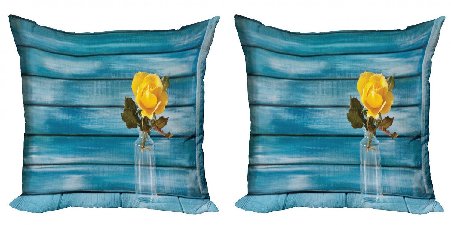 Kissenbezüge Modern Accent Doppelseitiger Digitaldruck, Abakuhaus (2 Stück), Blume Blühende gelbe Rose in einem Glas