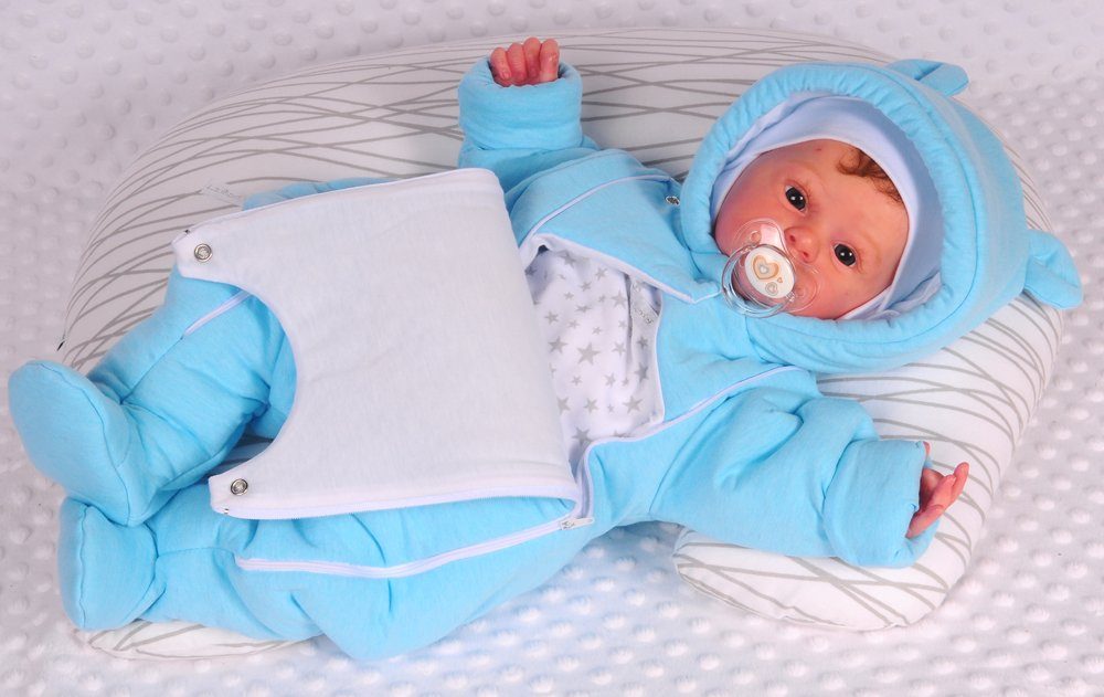 La Bortini Schneeoverall Wagenanzug Babyanzug Baby Overall Übergangsoverall in Türkis mit Hund weich, mit Reißverchluss 44 50 56 62 68 74