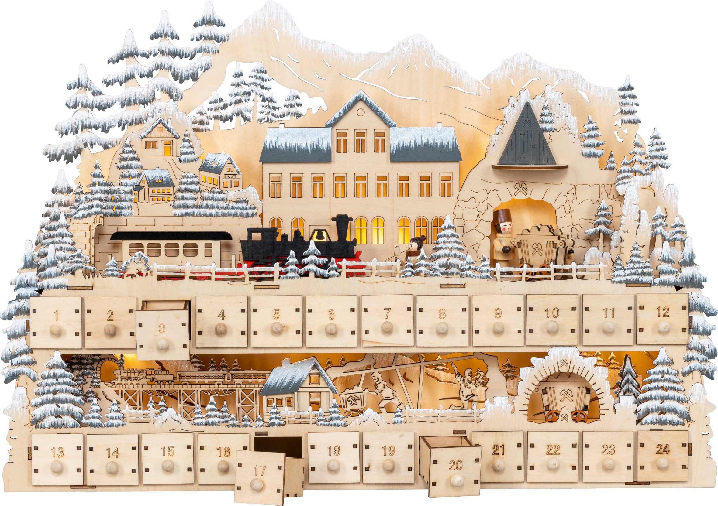 HGD befüllbarer Adventskalender Bahnhof - aus Holz, zum Befüllen von 24 Überraschungen - für sich oder zum Verschenken
