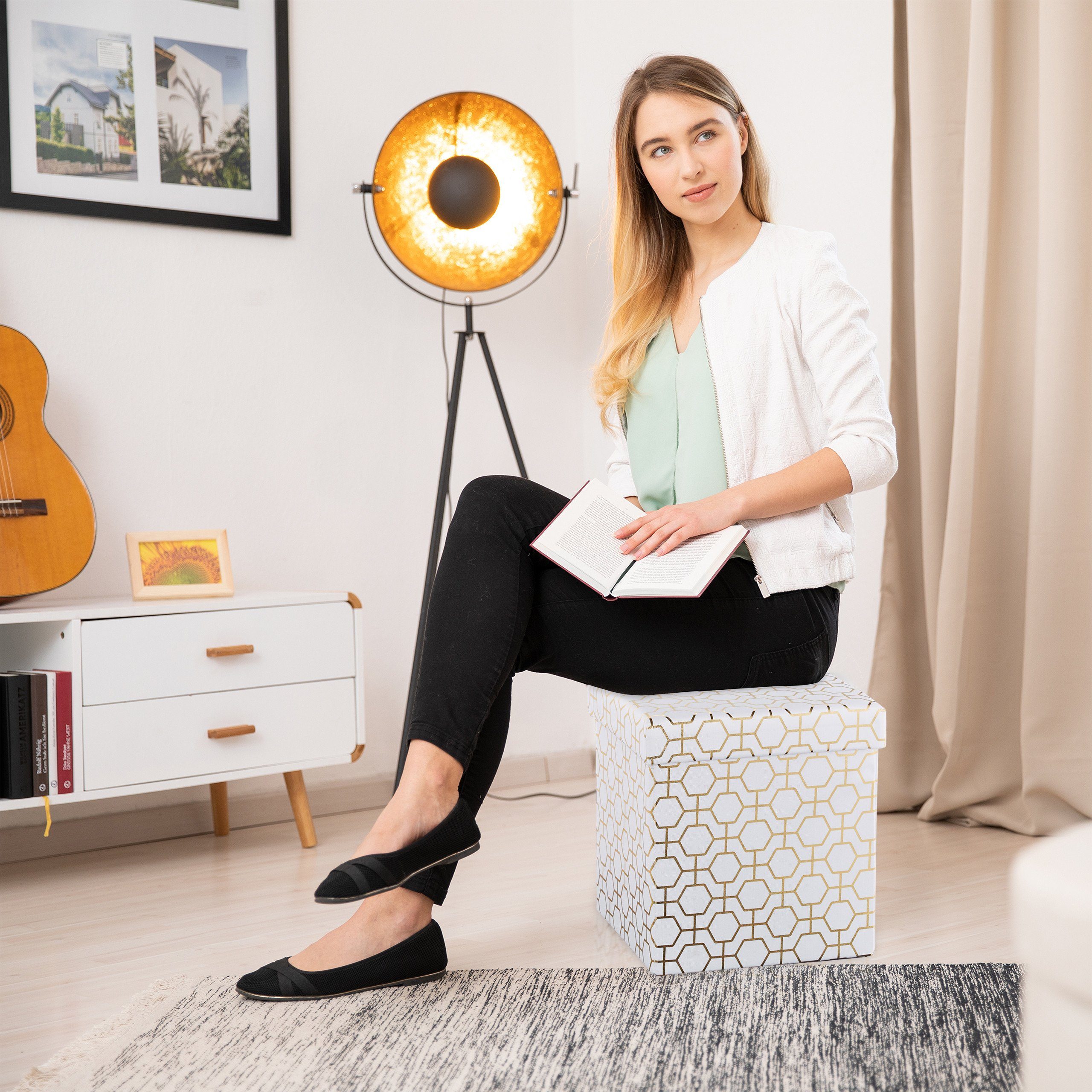 relaxdays Sitzwürfel in Weiß Gold günstig online kaufen
