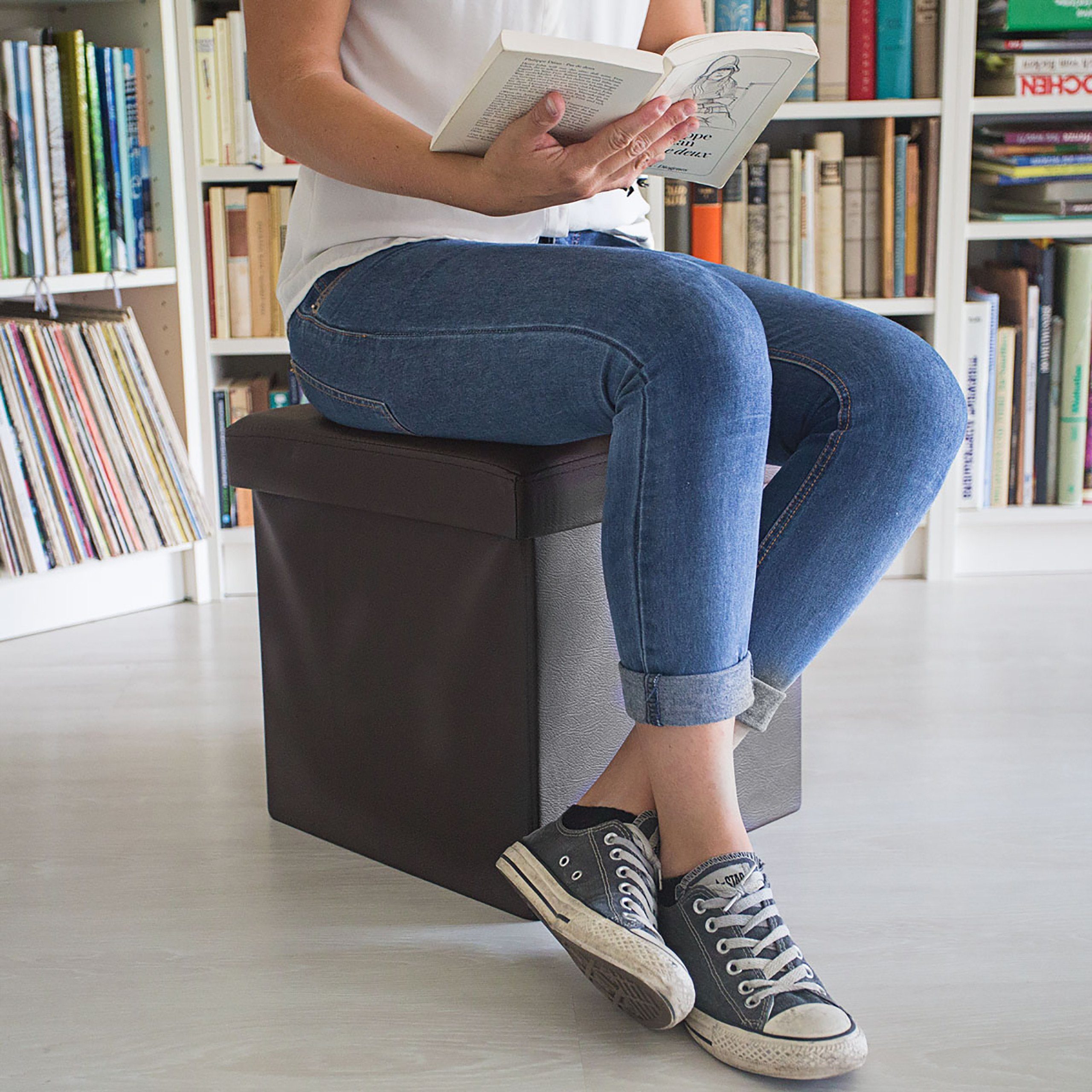 relaxdays Sitzhocker Faltbarer Sitzhocker Kunstleder, Braun günstig online kaufen