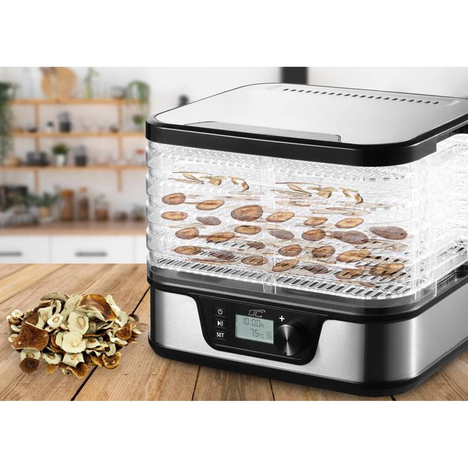 LTC Dörrautomat Trockner für Pilze, Gemüse und Obst 380W 5 Fächer 380 W, einstellbare Leistung, rutschfester Boden, mit Display