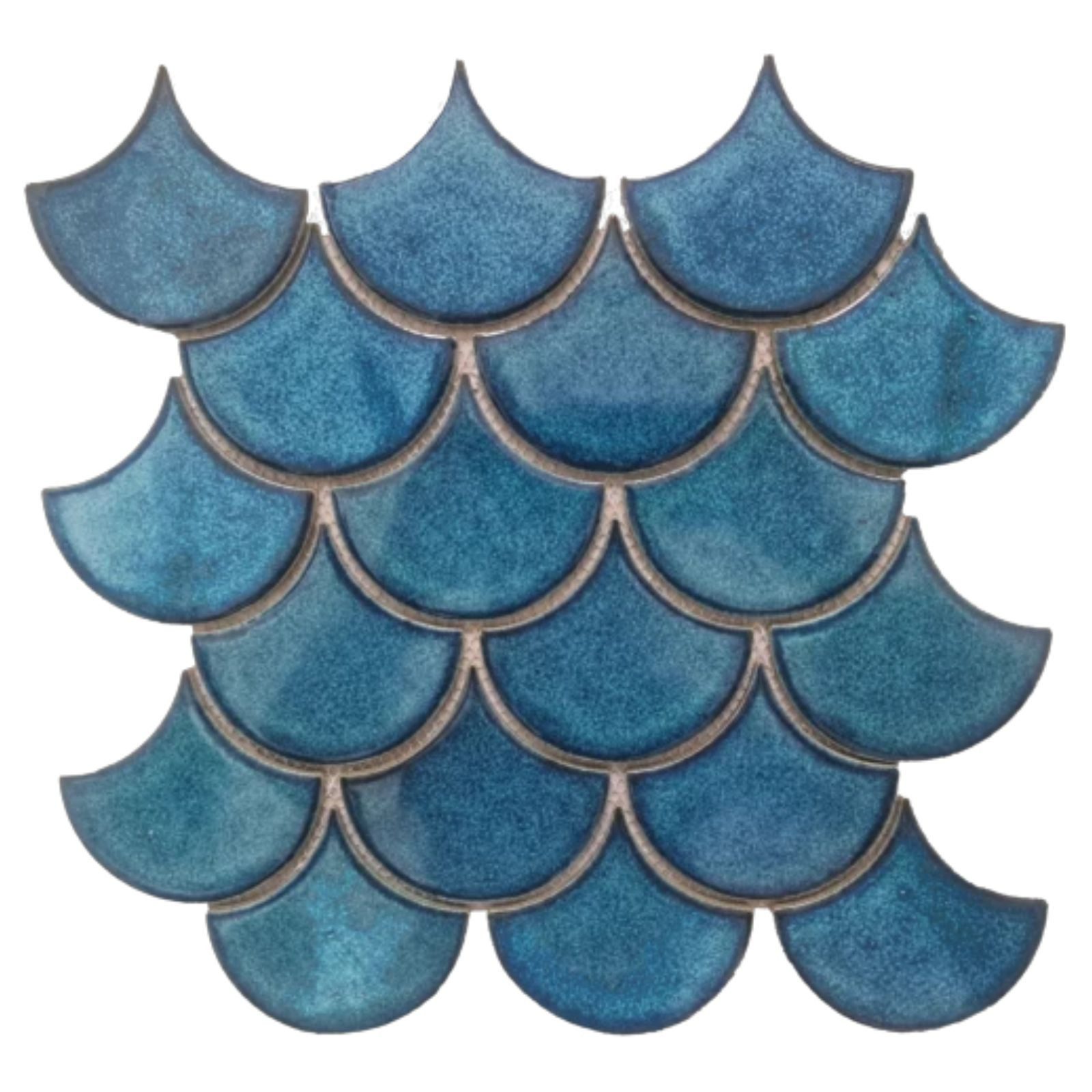 Mosaikfliesen 1 Stück (0,082 m) Mosaik Плитка BLUE FISH SCALES (29×28,2 cm), blau, glänzend, blau Keramikmosaik Mosaikfliese Mosaik Wand Boden Wandbelag