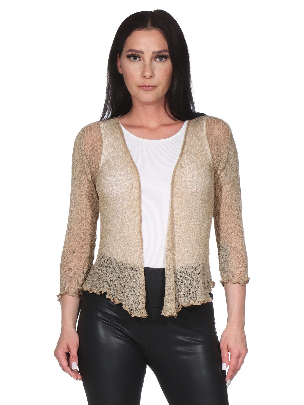 Rayshyne Bolero Bolero Cardigan Transparent Feminin Festlich (leichter Damen Sommerlicher Bolero Strickjacke festlich mit 3/4 Arm)