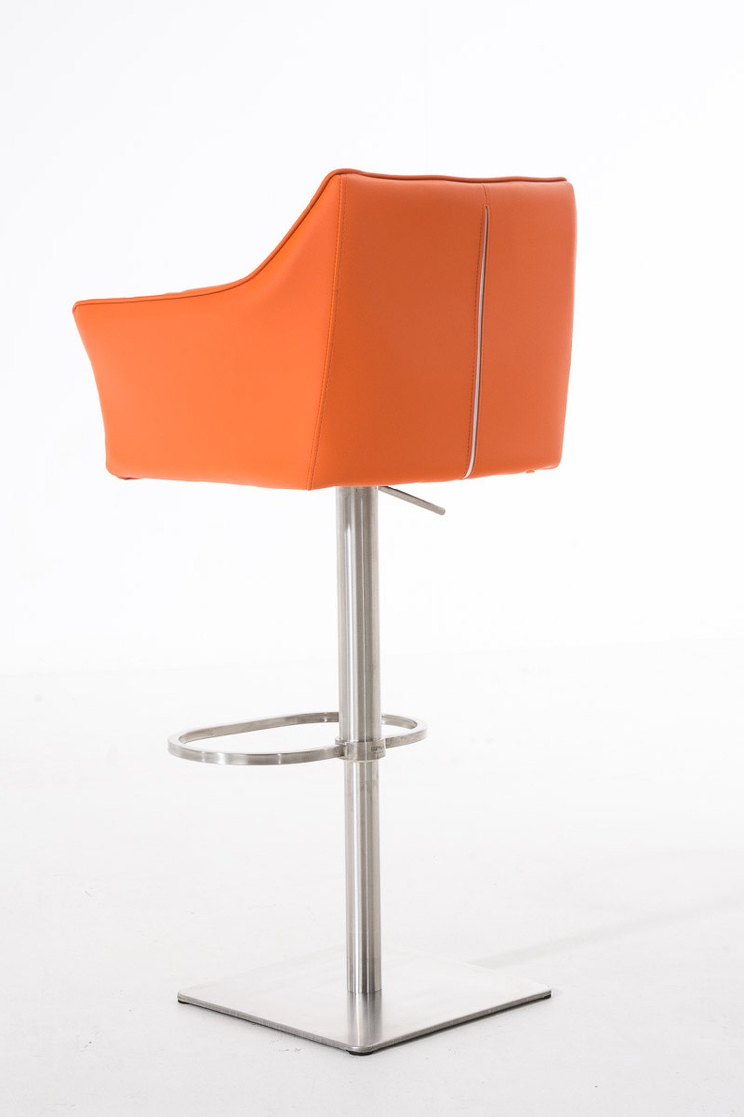 (mit Barhocker - - Damaso Sitzfläche: Fußstütze Gestell Theke - & Kunstleder Hocker für Orange Edelstahl drehbar TPFLiving Rückenlehne 360° und Küche),