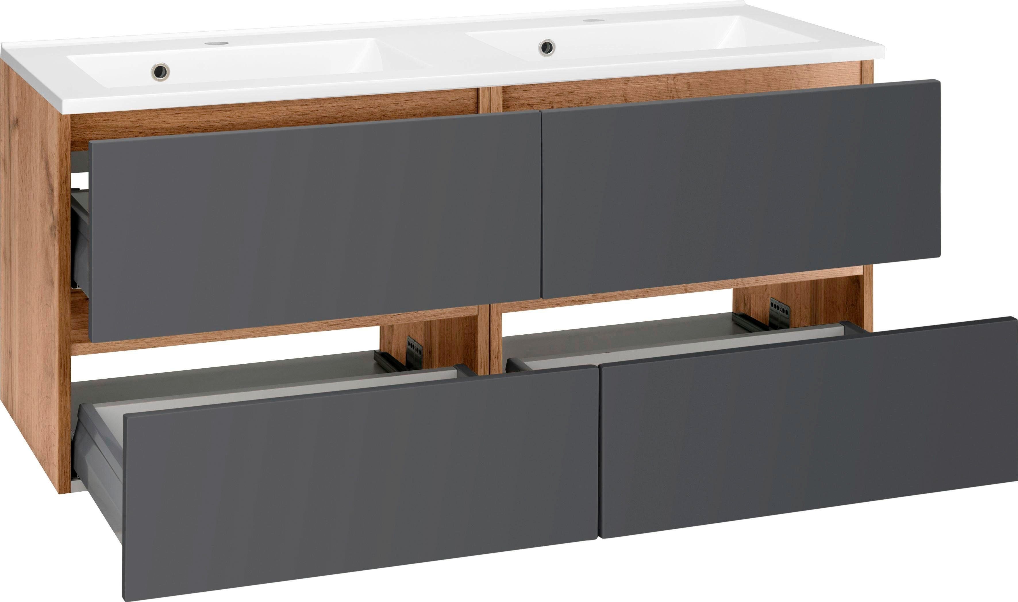 welltime Waschbeckenunterschrank Lucca Badmöbel, Waschtisch inkl. Waschbecken, Breite 120 cm