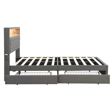 BlingBin Polsterbett mit LED-Kopfteil (1-tlg., Nachttisch-USB-Schnittstelle, 140*200), Das Bett ist mit 4 Schubladen, ohne Matratze
