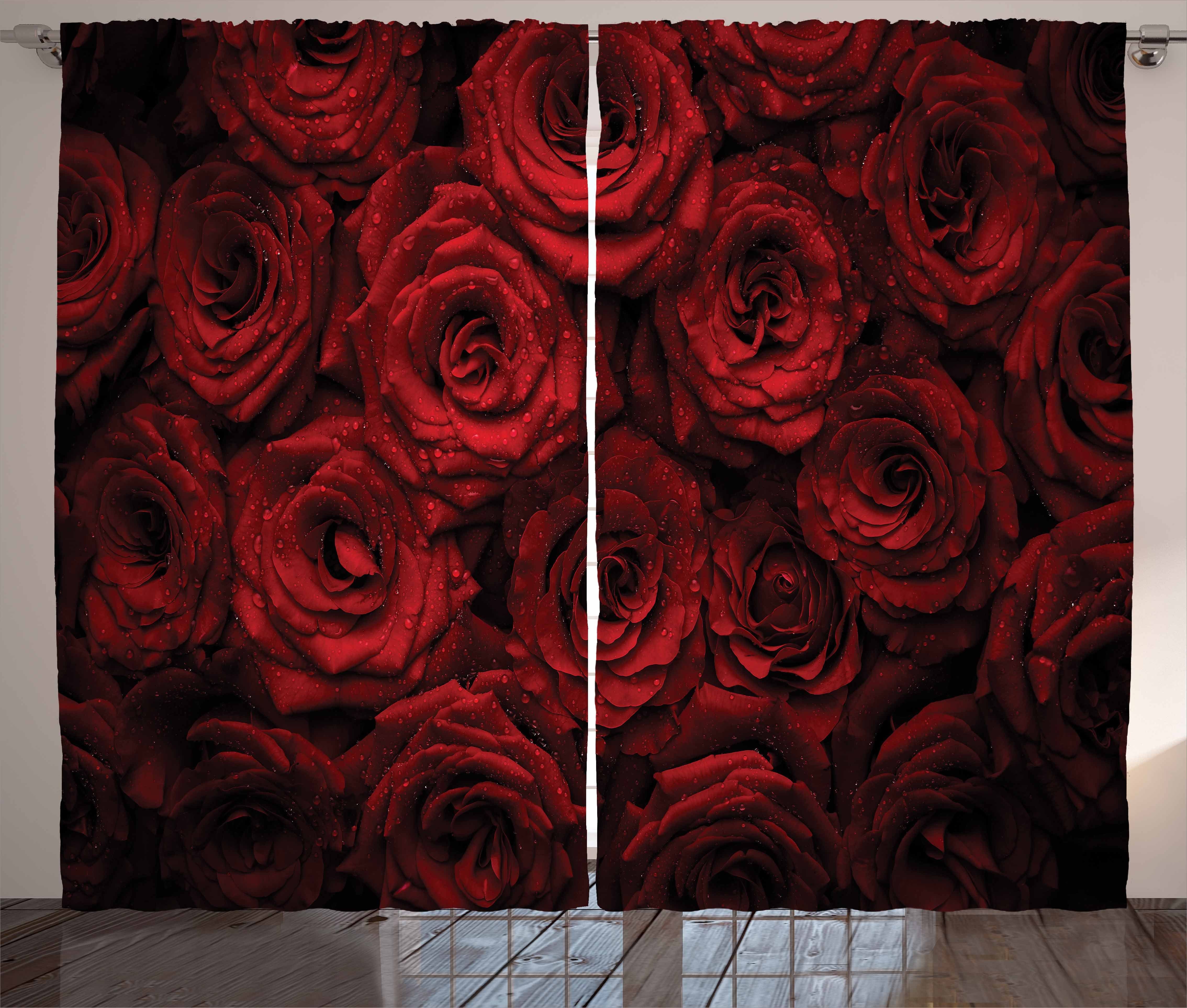 Gardine Schlafzimmer Kräuselband Vorhang mit Schlaufen und Haken, Abakuhaus, Dunkelrot Tropfen von Blooming Bouquet