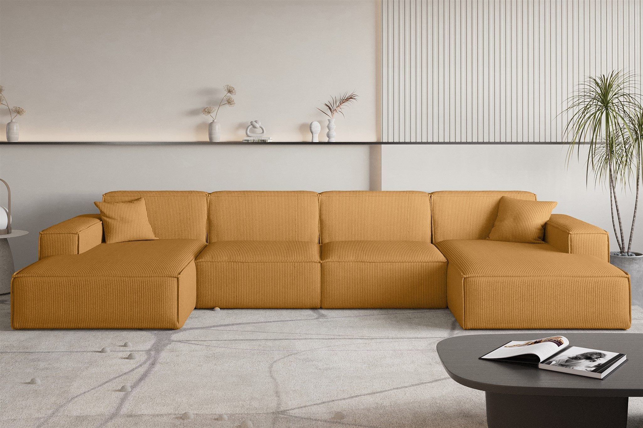 Fun Möbel Wohnlandschaft Sofa U-Form CELES PREMIUM in Stoff Scala, Breite 379 cm, inkl. 2 Zierkissen, Rundumbezug