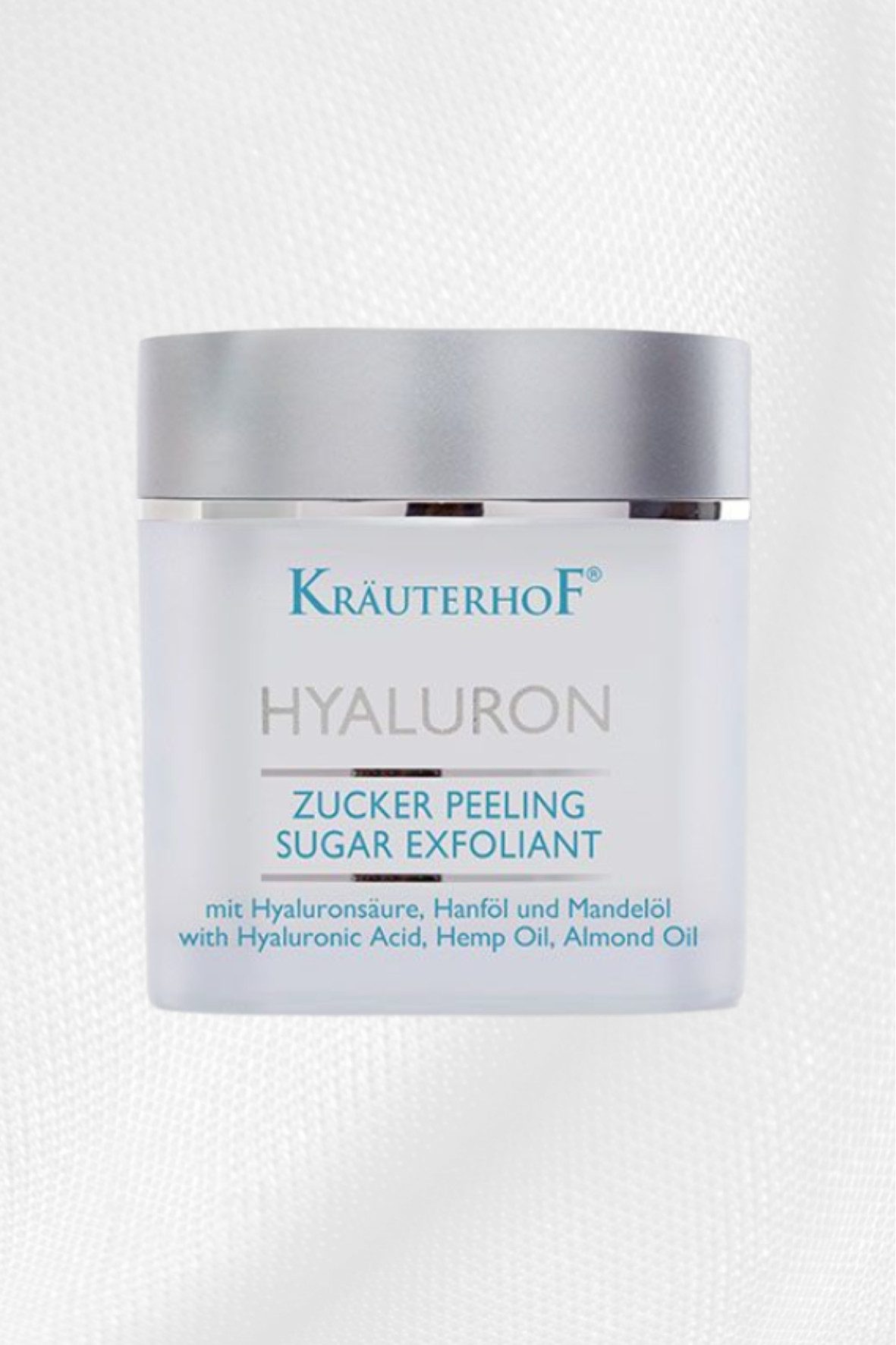 Kräuterhof Körperpeeling KräuterhoF Hyaluron Zuckerpeeling 250 g, 1-tlg., Enthält pflegendes Hanföl und Mandelöl, Angenehme Textur