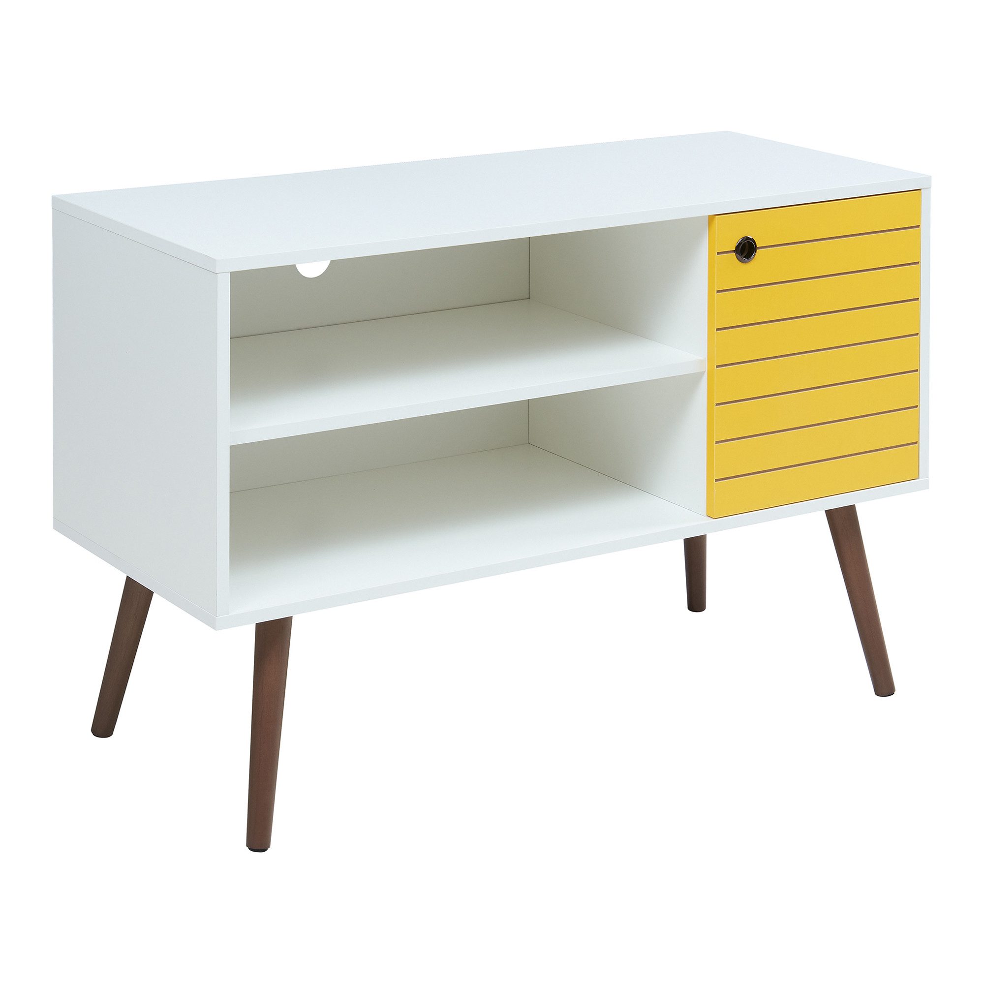 en.casa TV-Schrank »Vare« mit 1 Tür und 2 offenen Fächern 100x40x66 cm Weiß/Gelb