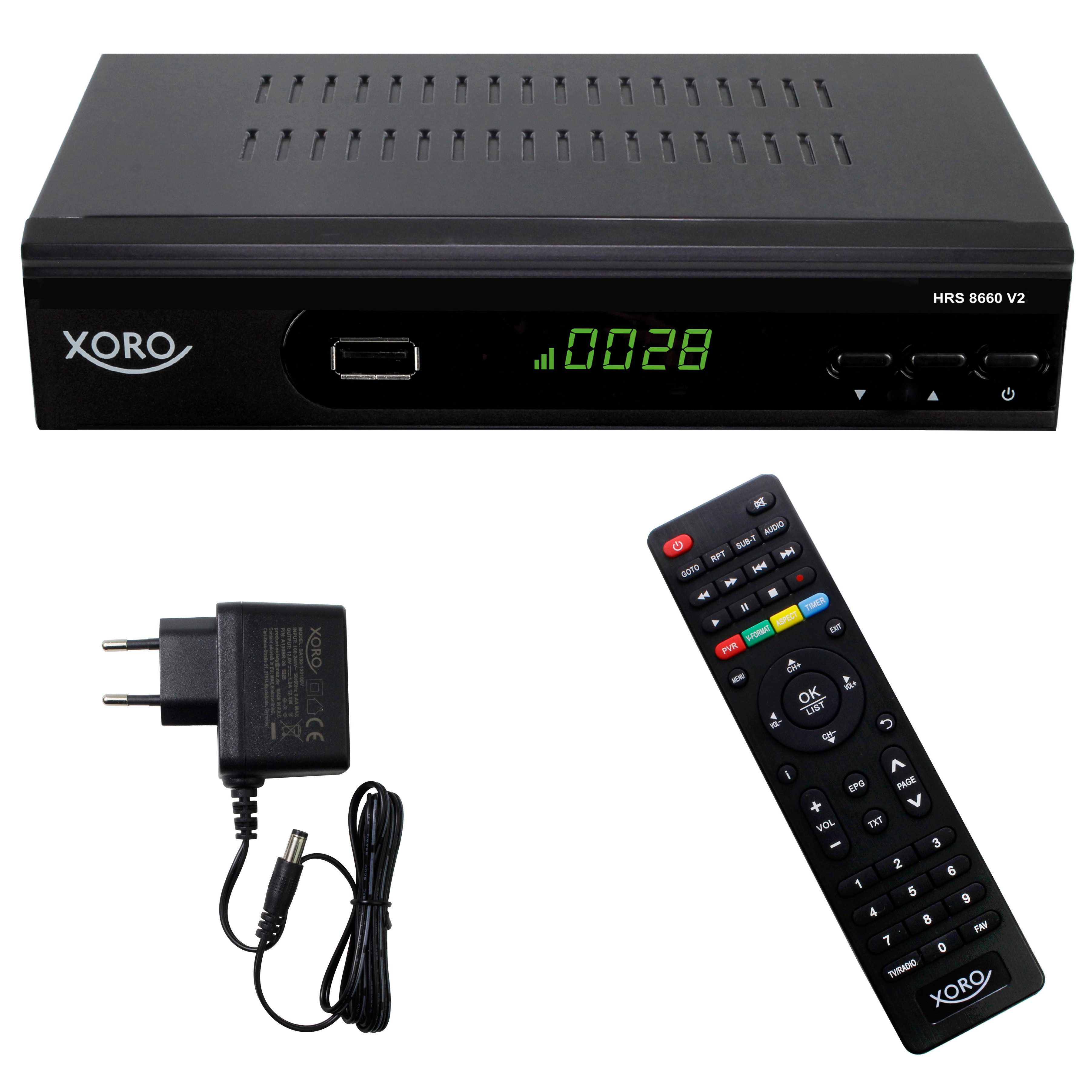 Xoro HRS 8660 V2 DVB-S/S2 mit PVR, Unicable, USB-Mediaplayer & 12 V SAT-Receiver (Timeshift, 8 Aufnahme-Timer & ASTRA 19,2° Senderliste vorprogrammiert)
