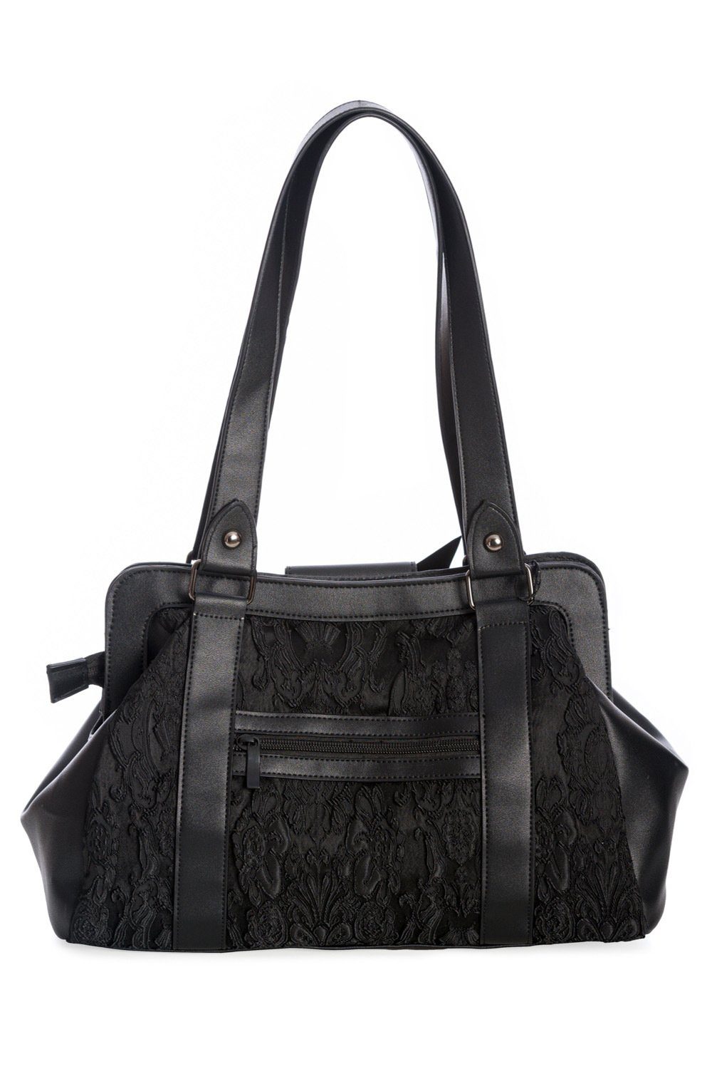 Banned Handtasche Maplesage Schwarz, mit Skull Nieten und Fledermausflügel Schleife