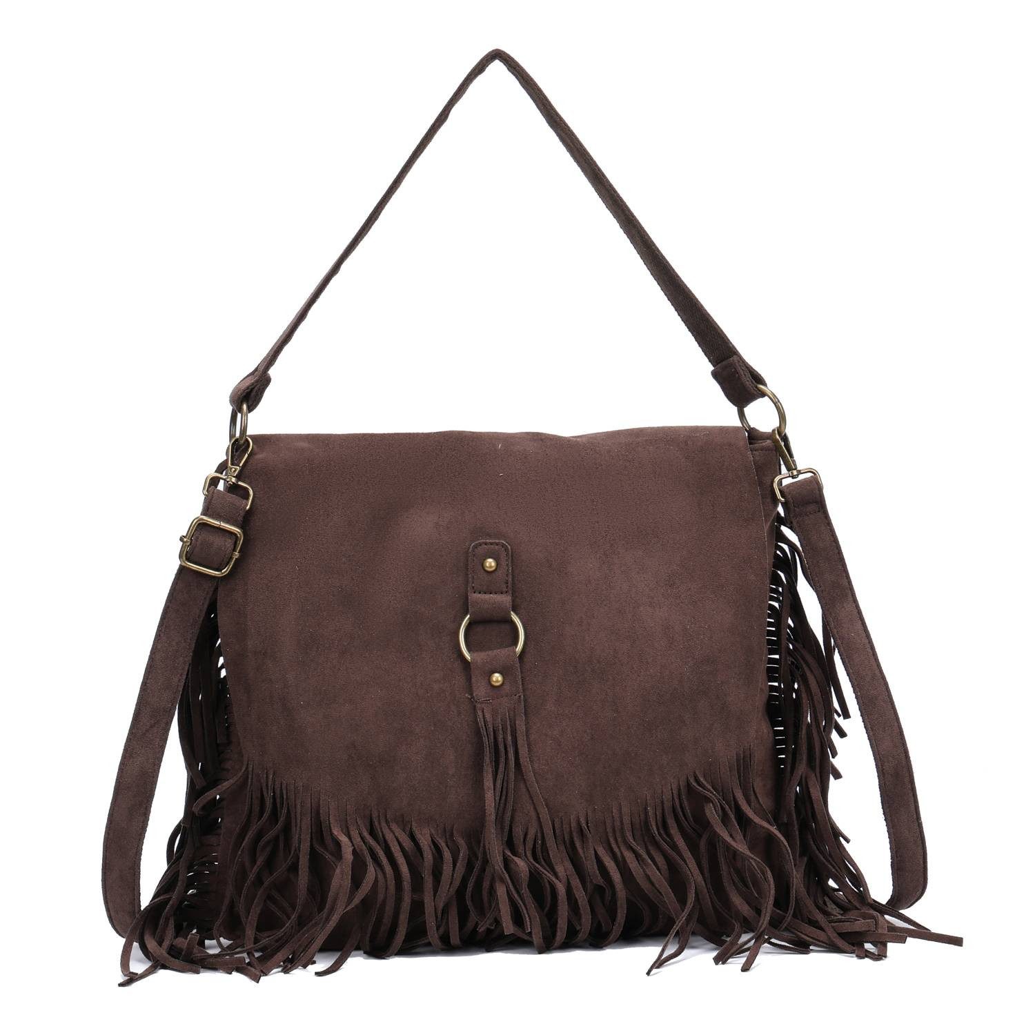 ITALYSHOP24 Schultertasche Damen Tasche Shopper Fransentasche Umhängetasche günstig online kaufen