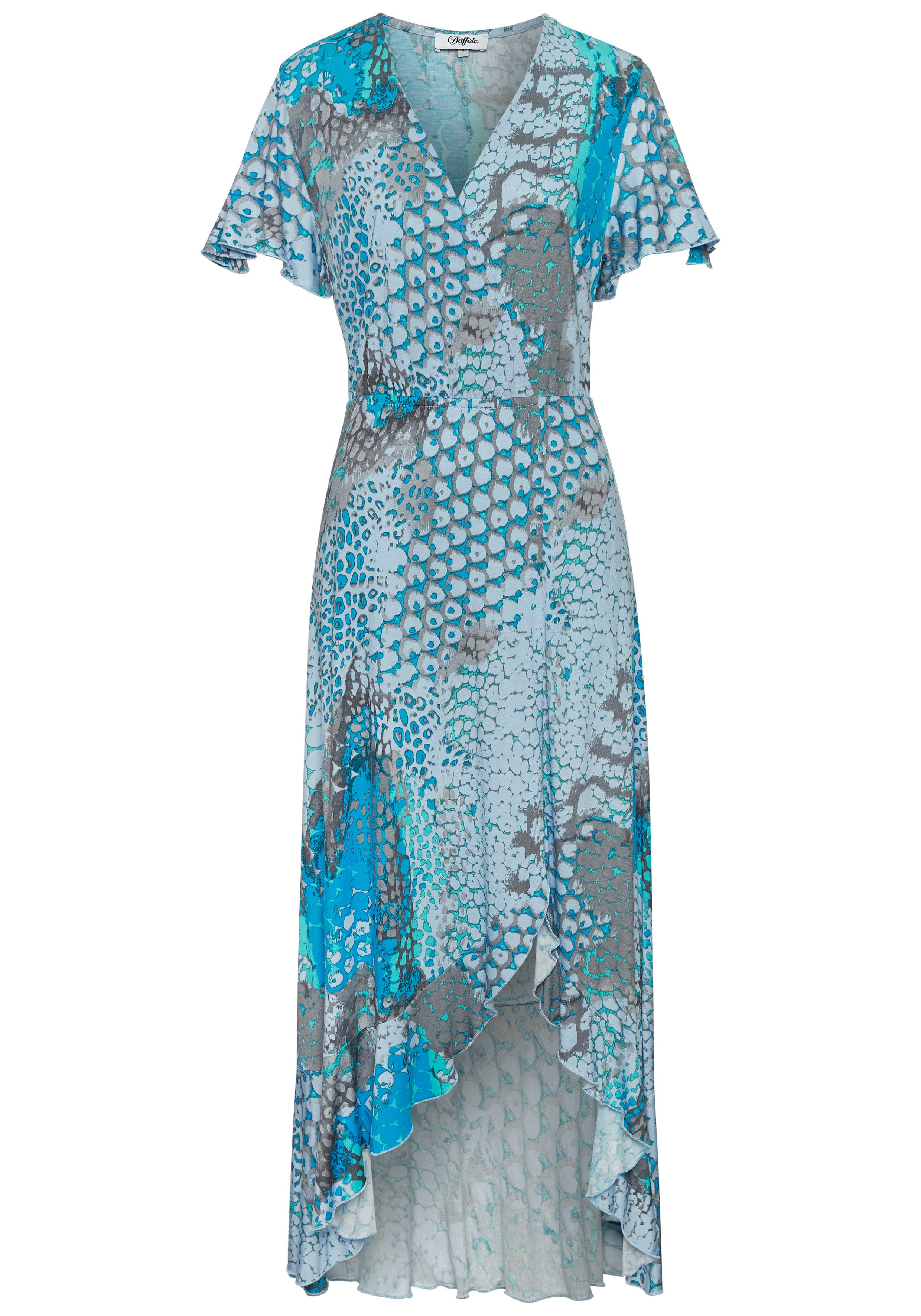 Buffalo Maxikleid mit Alloverdruck und Volantrock, Flügelärmel Jerseykleid, Animalkleid, Sommerkleid im Vokuhila-Schnitt, Druckkleid – Bild 2 von 5