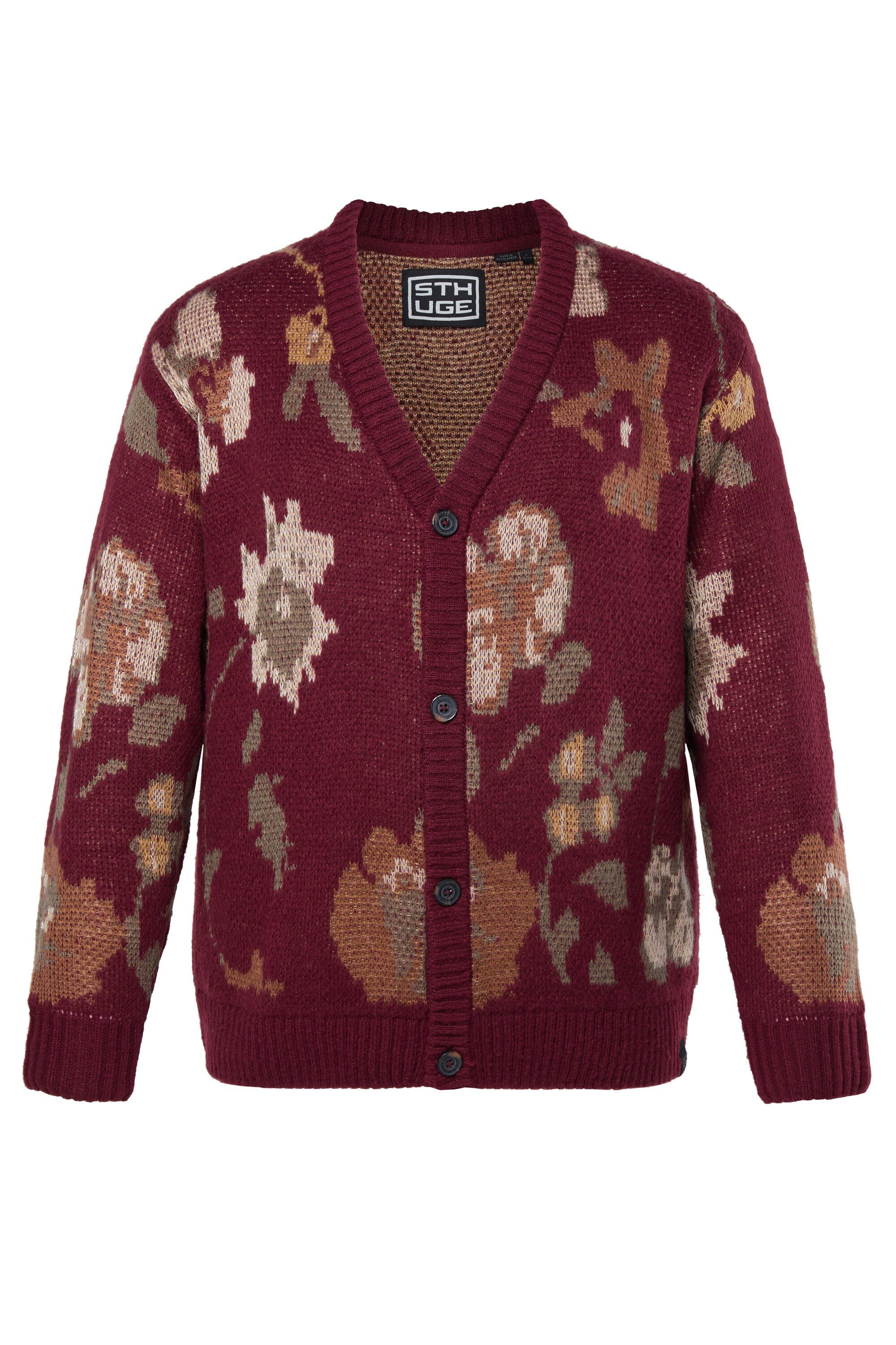 STHUGE Poloshirt STHUGE Strickjacke oversized florales Strickmuster