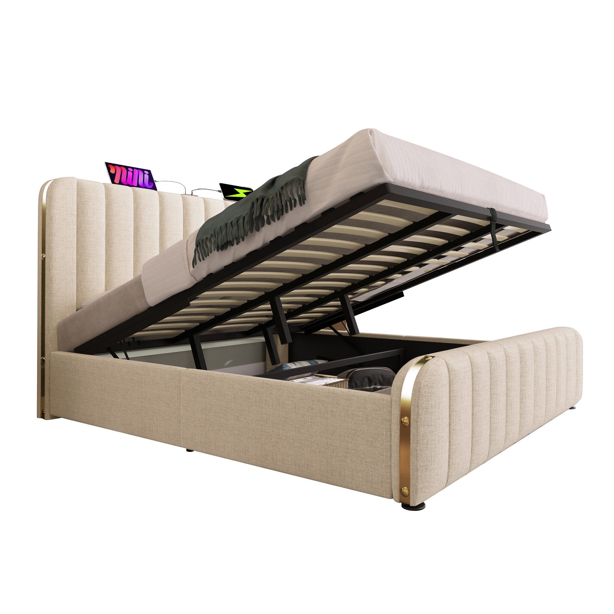 Flieks Polsterbett, Hydraulisches Stauraumbett Doppelbett 180x200cm günstig online kaufen