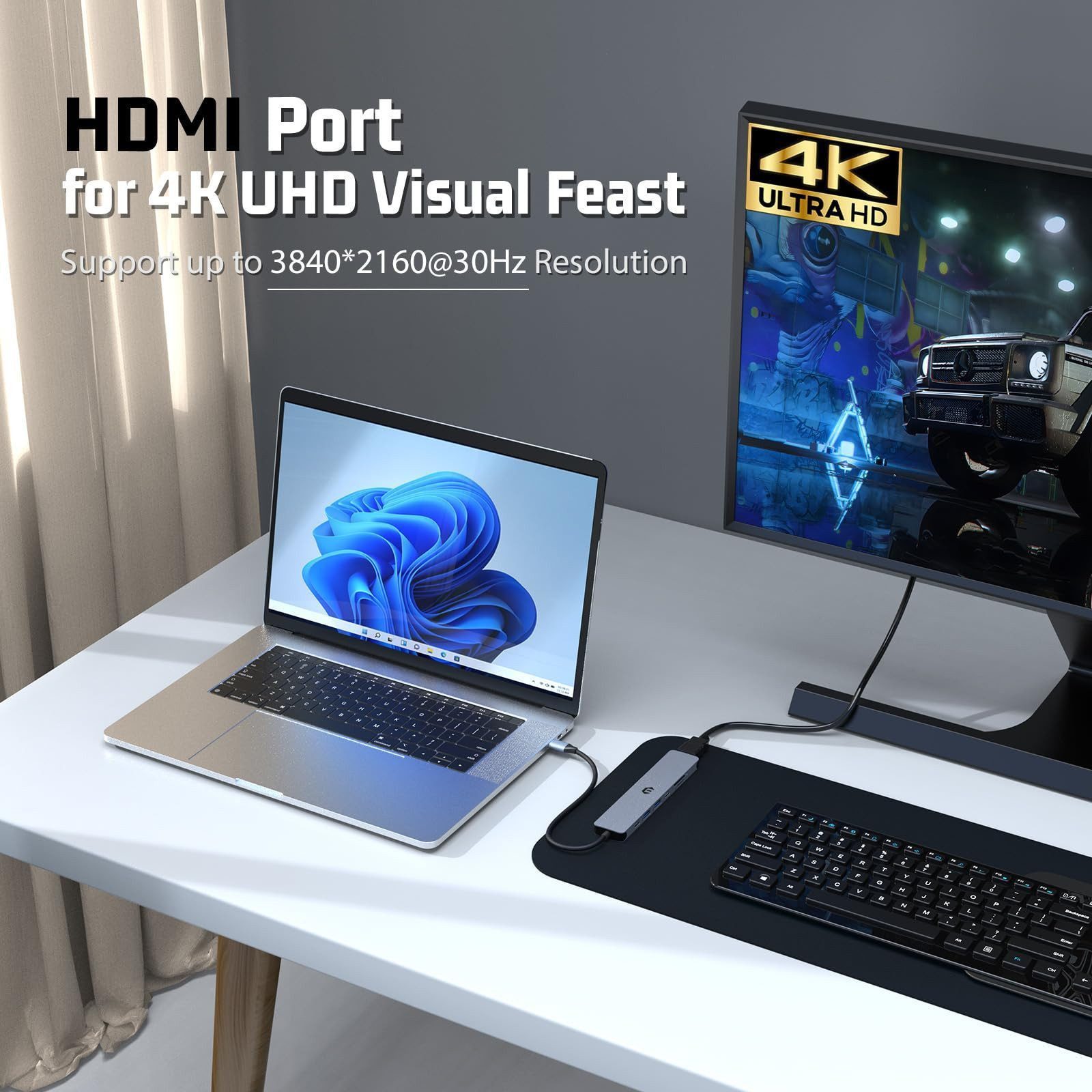 Solarandmore USB-C Hub 7-in-1 mit HDMI, PD, USB 3.0, SD/TF – Adapter USB-Adapter USB-C Stecker zu USB-C, HDMI, USB 3.0, SD, TF, Kompakt, 4K HDMI, PD Laden, Plug & Play, leicht