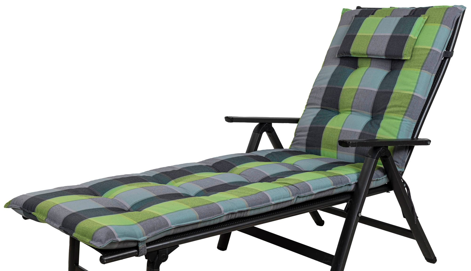 Sun Garden Liegenauflage Rollliege Inco10475-240 grau-grün kariert 191x60x8 cm Sun Garden, (1 St), Eckhaltebänder mit Bindebändern Halteband Gummi