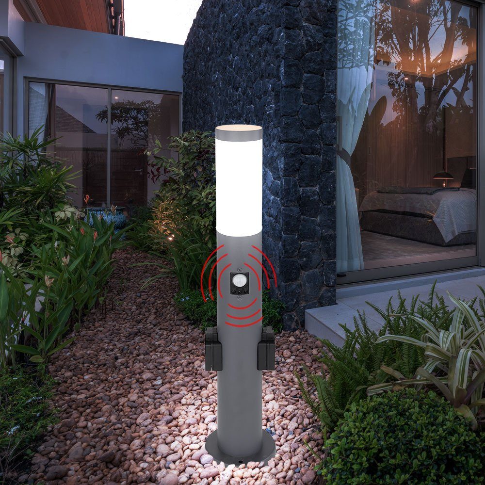 LED Außen Wand Steh Leuchte Sockel Lampe Sensor Garten Spot Steckdosen Erdspieß 