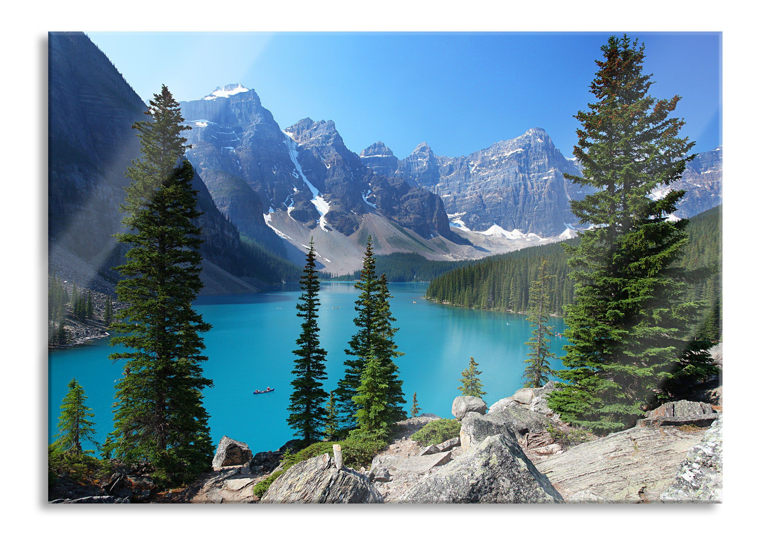 Pixxprint Glasbild Moraine Lake kanadische Berge, Moraine Lake kanadische Berge (1 St), Glasbild aus Echtglas, inkl. Aufhängungen und Abstandshalter
