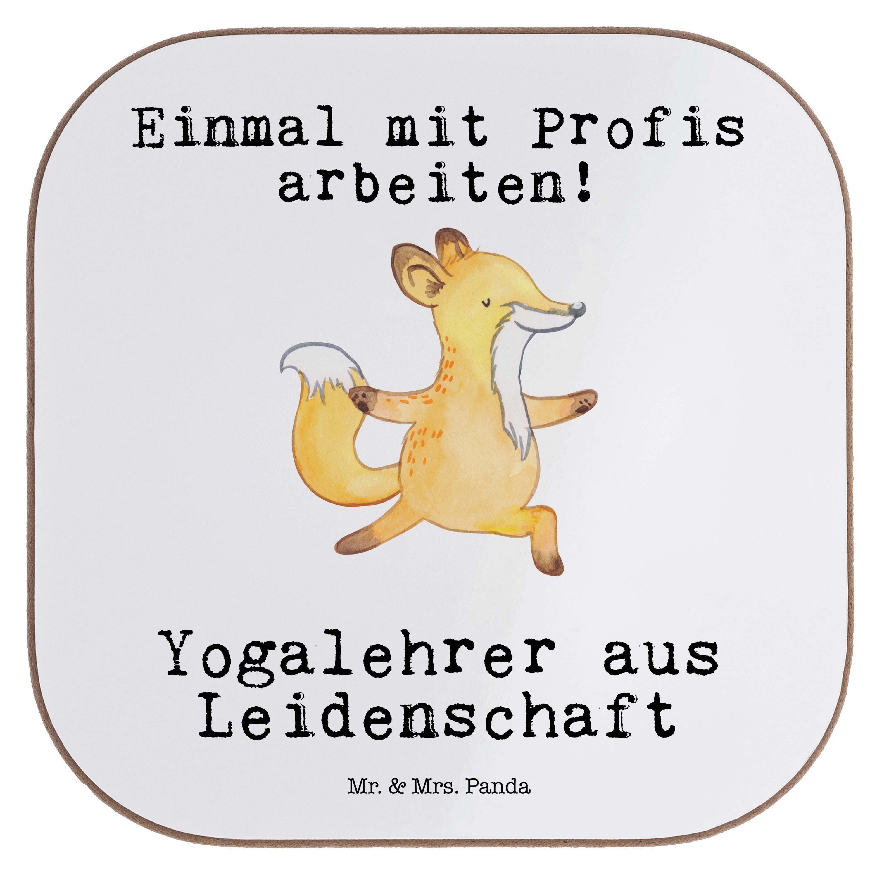 Mr. & Mrs. Panda Getränkeuntersetzer Yogalehrer aus Leidenschaft - Weiß - Geschenk, Bierdeckel, Ausbildung, 1-tlg.