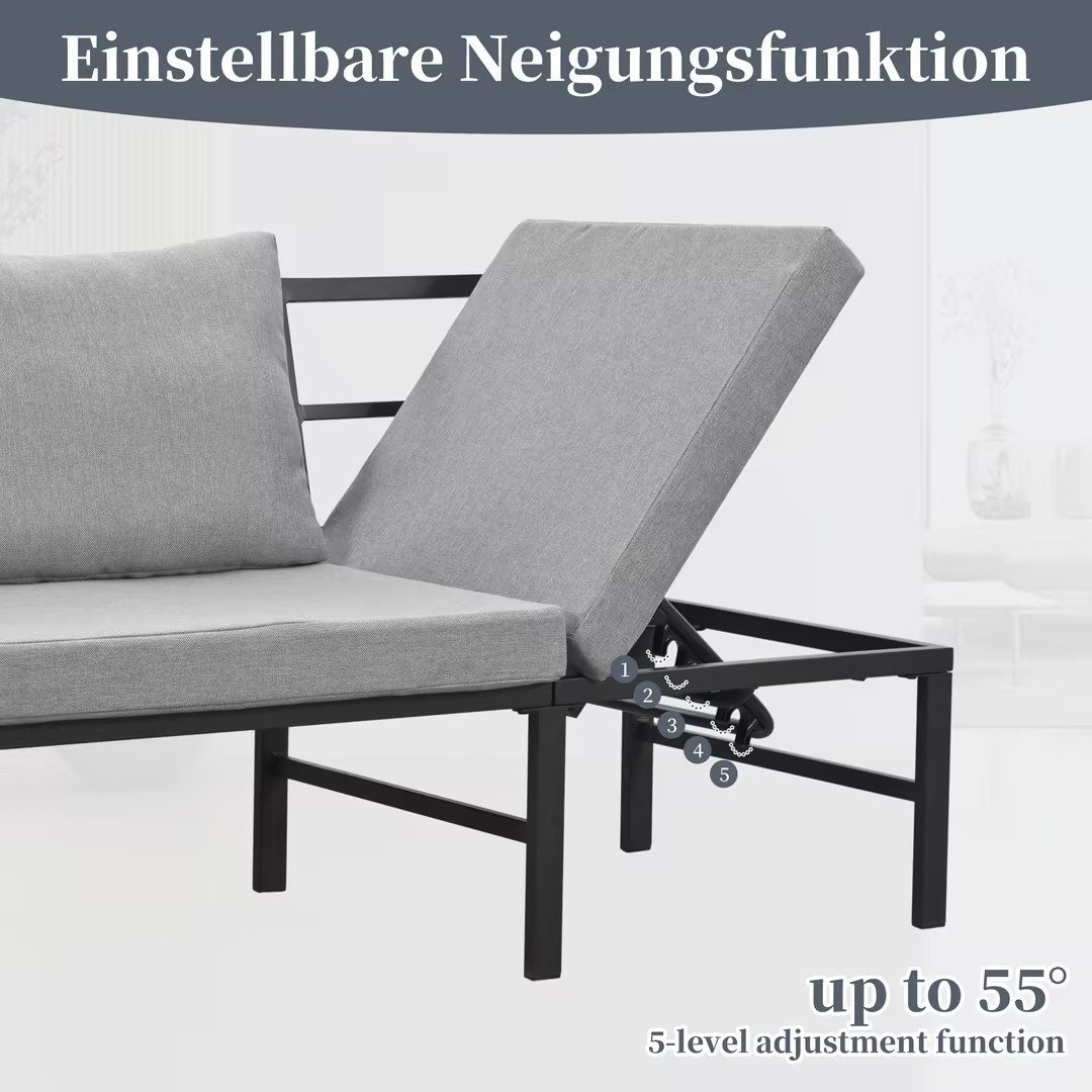 Flieks Gartenlounge-Set, 3-Sitzer Gartenmöbel mit 5-stufig-verstellbarer Neigungsfunktion