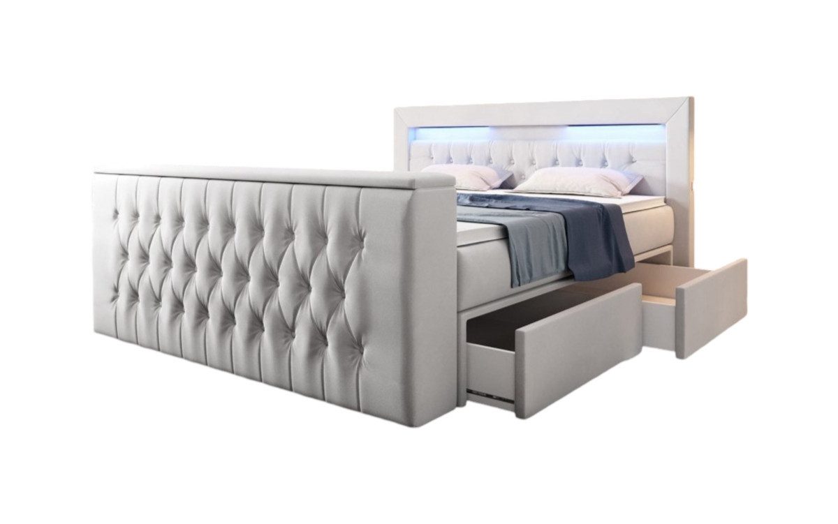 Luxusbetten24 Boxspringbett Menzogna, mit TV Lift, USB und Stauraum (2 Schubladen)