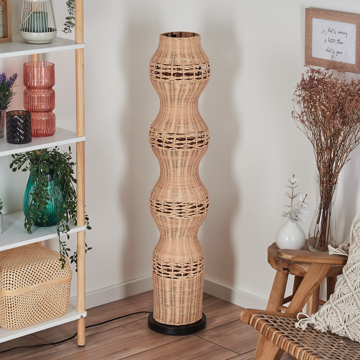 hofstein Stehlampe Stehlampe aus Metall/Rattan in Schwarz/Naturfarben mit L günstig online kaufen