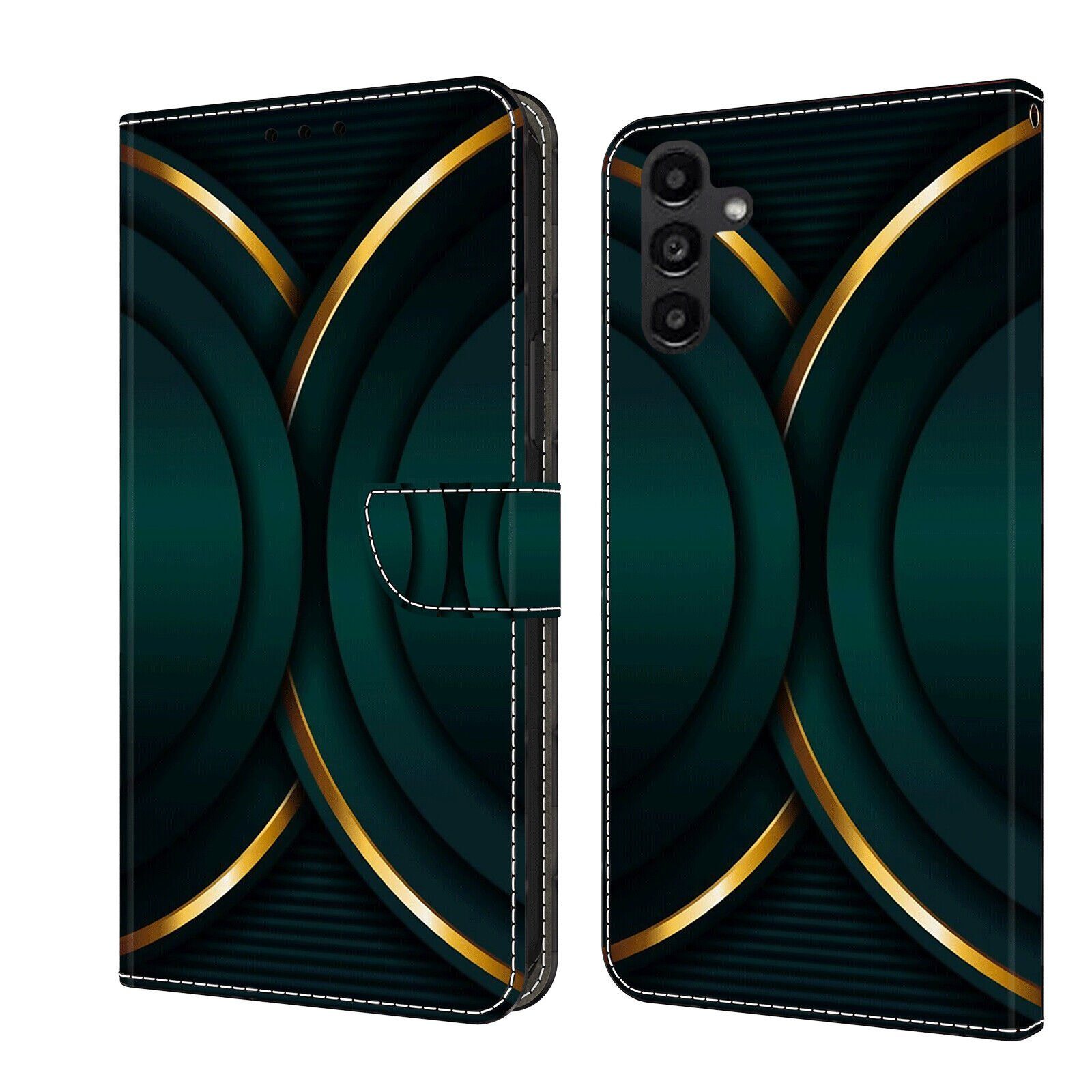 CLM-Tech Handytasche Hülle für Samsung Galaxy A14 5G Tasche aus Kunstleder Klapphülle (goldener Rand Kontur, Samsung Galaxy A14 5G Handyhülle Wallet Flip Case Cover Etui), Standfunktion, Kartenfächer, Magnetverschluss