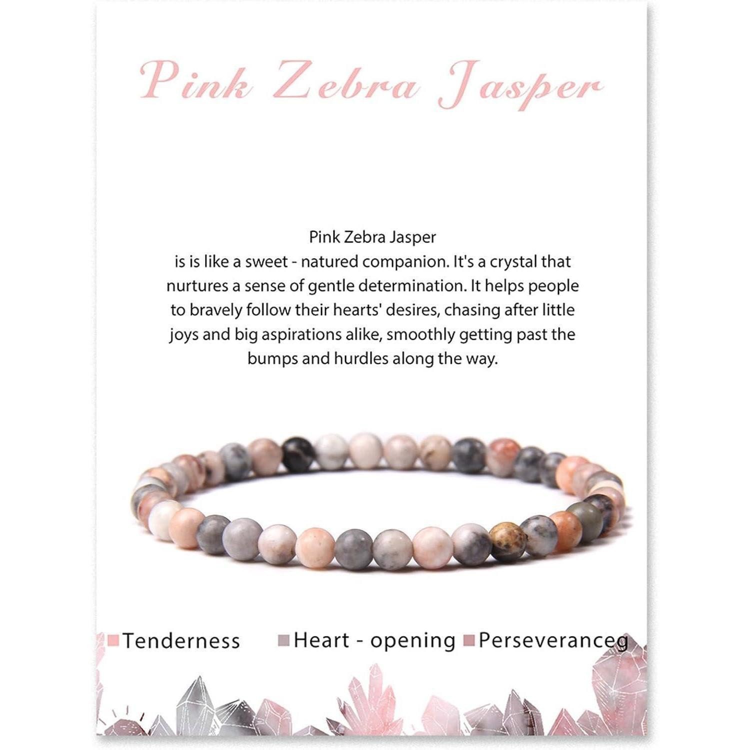Perlenarmband Armband Naturstein Perlen 4mm Damen Geschenk Muttertag Rosa Zebra
