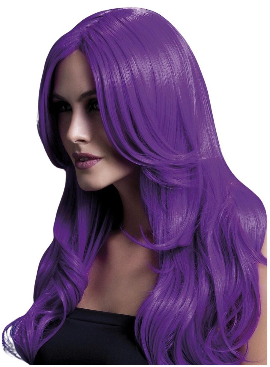 Smiffys Kostüm-Perücke Beach Waves neon-violett - Faschingsperücke, Hochwertige Kunsthaar-Perücken aus der Fever Wig Collection