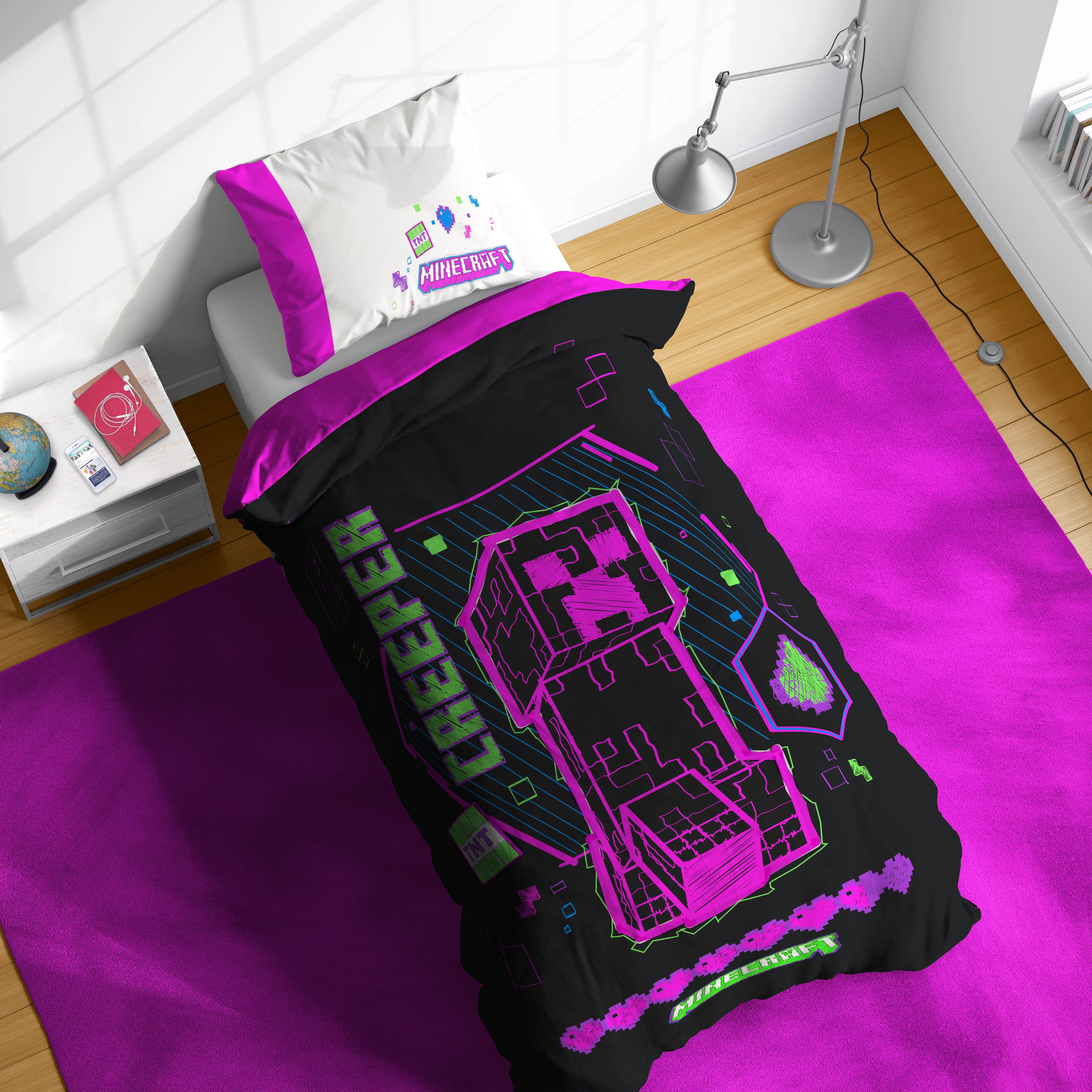 Minecraft Kinderbettwäsche Minecraft Cyber Neon, Linon, 2 teilig, 100% Baumwolle