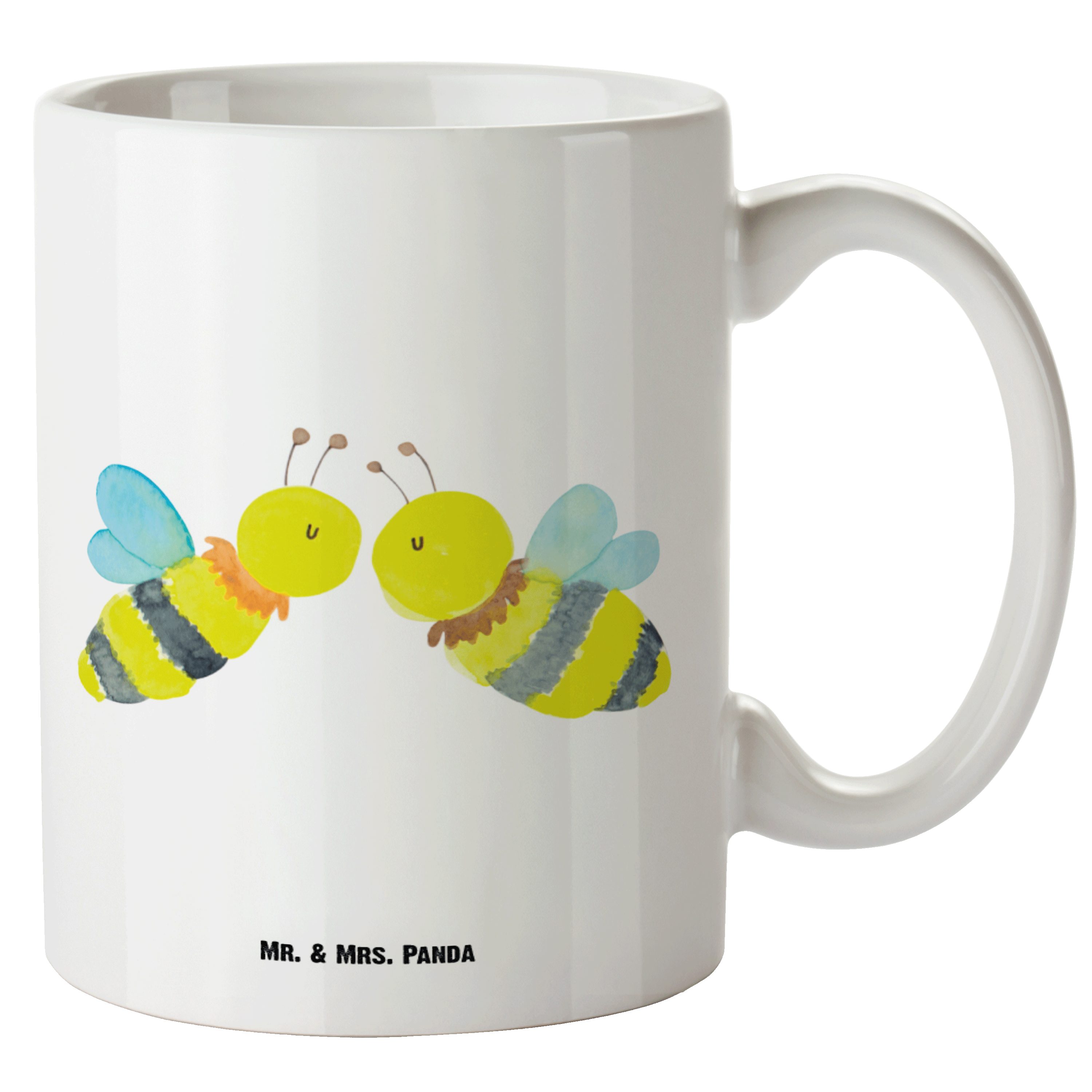 Mr. & Mrs. Panda Tasse Biene Liebe - Weiß - Geschenk, Wespe, Große Tasse, Grosse Kaffeetasse, XL Tasse Keramik