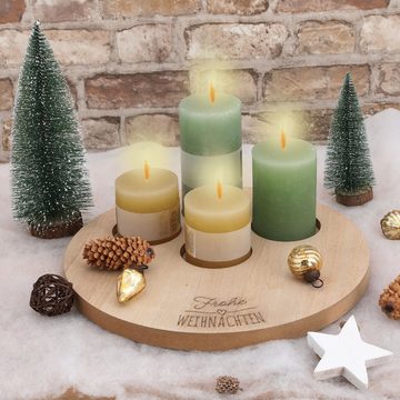 CEPEWA Kerzentablett Kerzentablett 'Frohe Weihnachten' Holz Ø32x2cm für 4 Kerzen Ø7cm