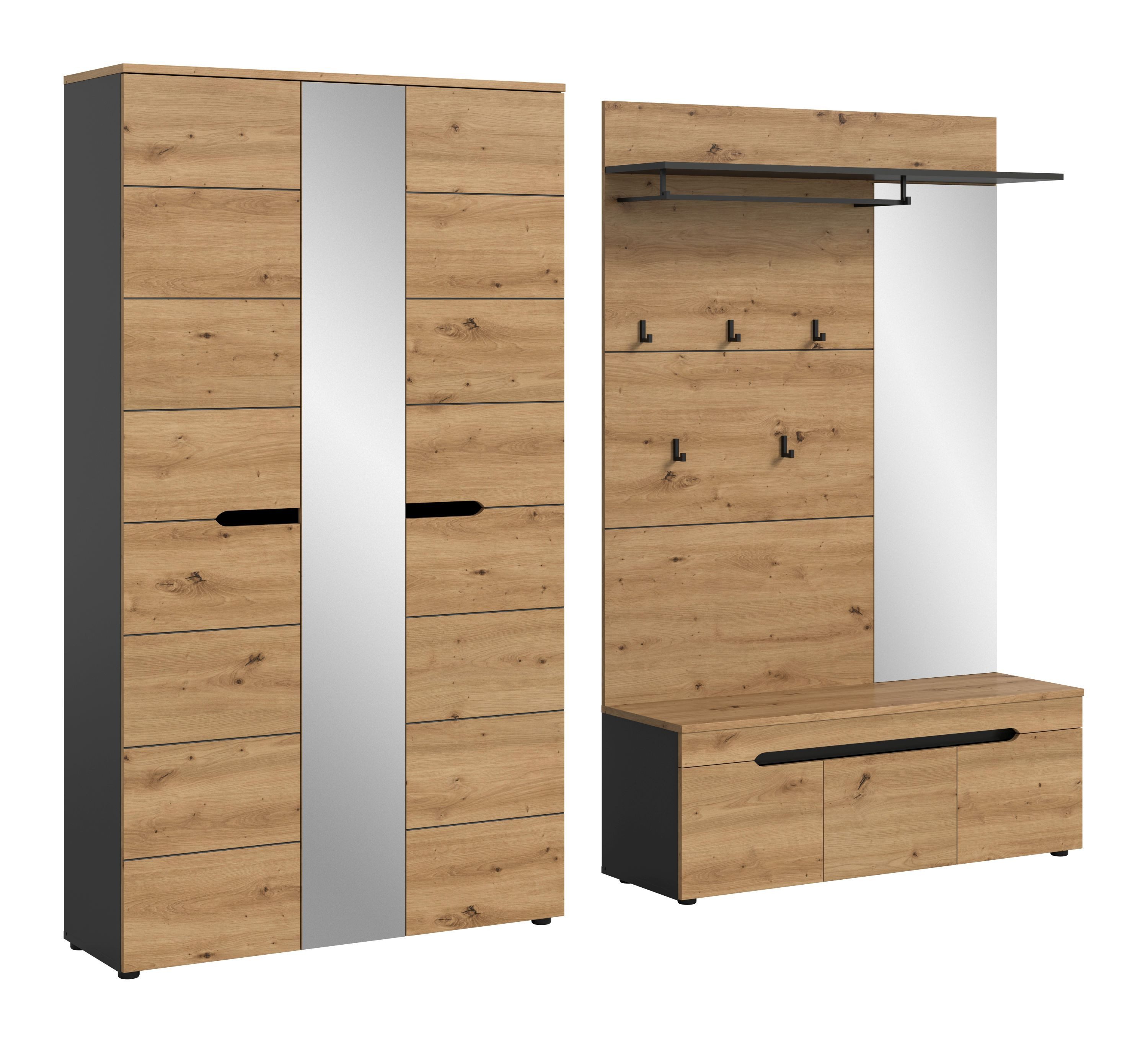 xonox.home Garderoben-Set Canu, in Basalt grau/ Artisan Nachbildung B/H/T: 240x190x37 cm