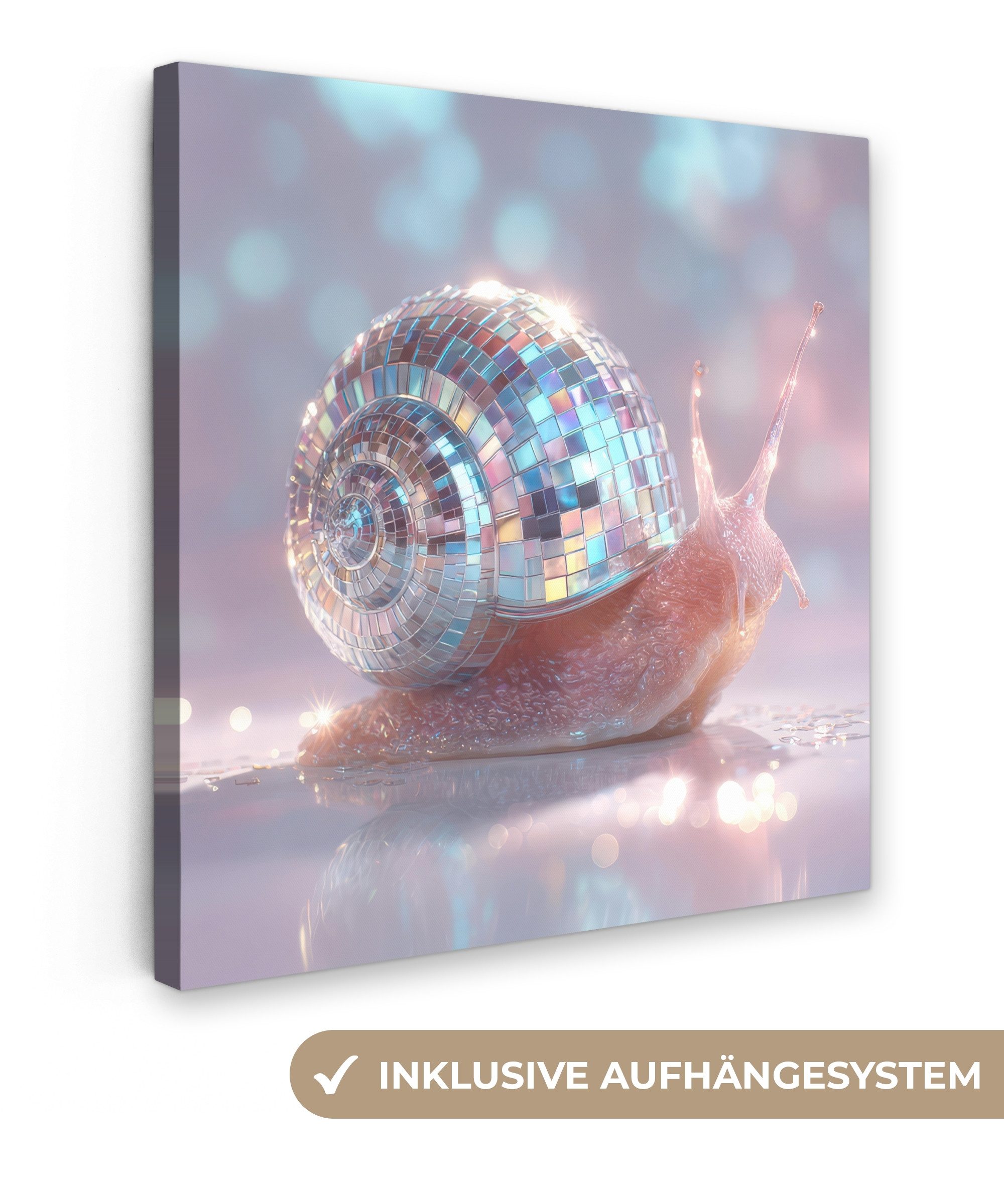 OneMillionCanvasses® Leinwandbild Schnecke - Disco - Mosaik - Blau, Fotodruck (1 St), Wandbild, Deko Schlafzimmer Wohnzimmer Flur 20x20 cm