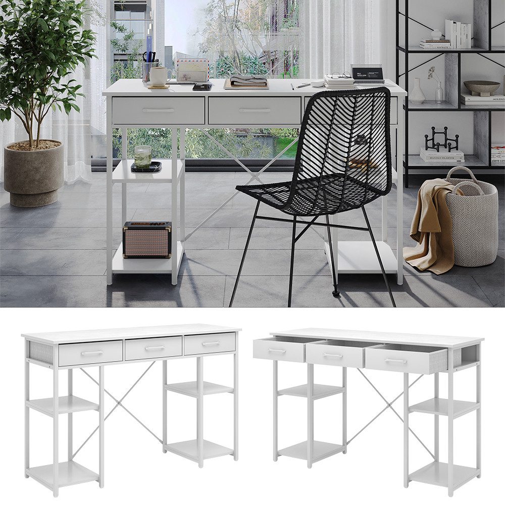 Vicco Schreibtisch Chino, Weiß, 120 x 78 cm mit 3 Schubladen günstig online kaufen