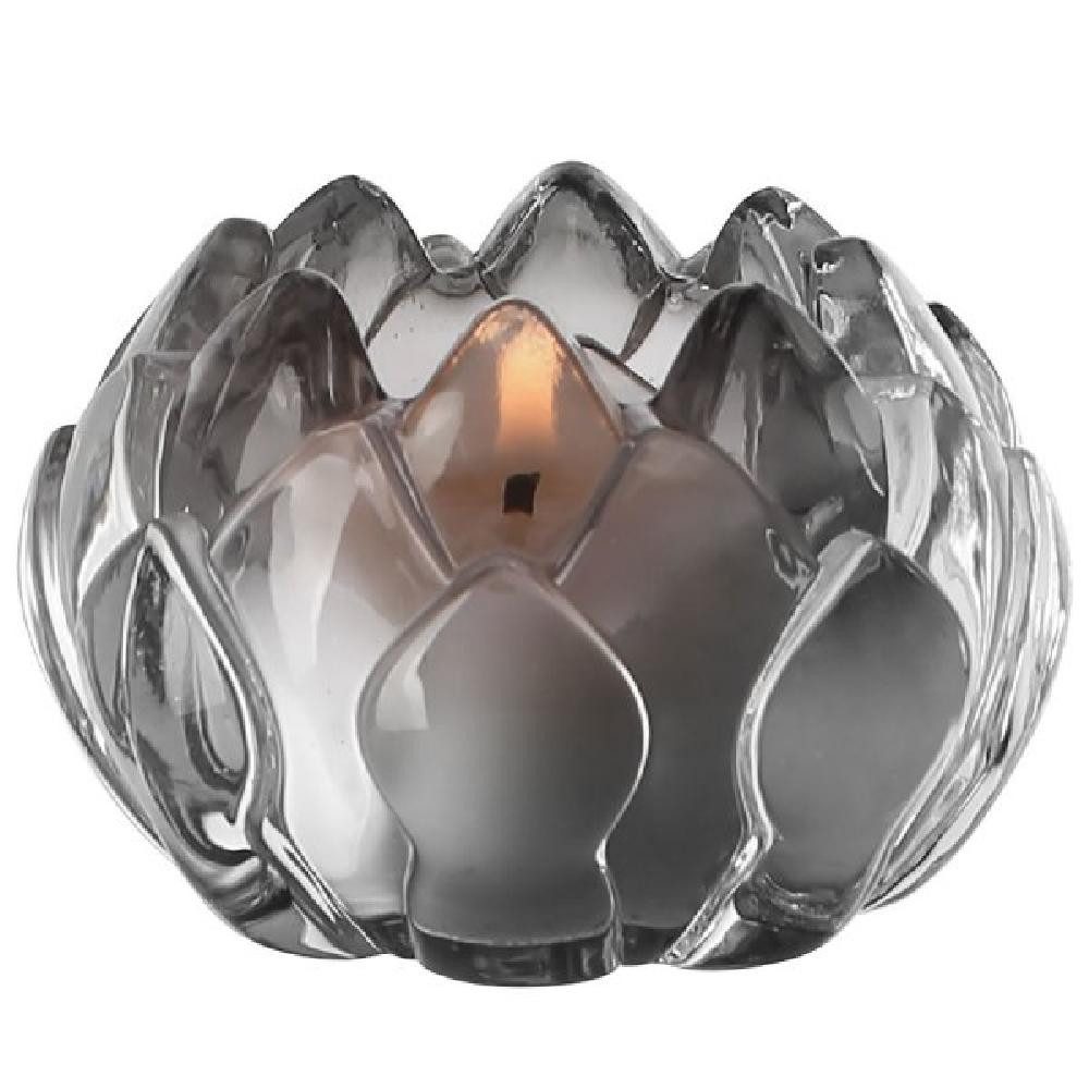 Fink Kerzenhalter Teelichthalter Lotta Lotusblüte Glas Grau günstig online kaufen