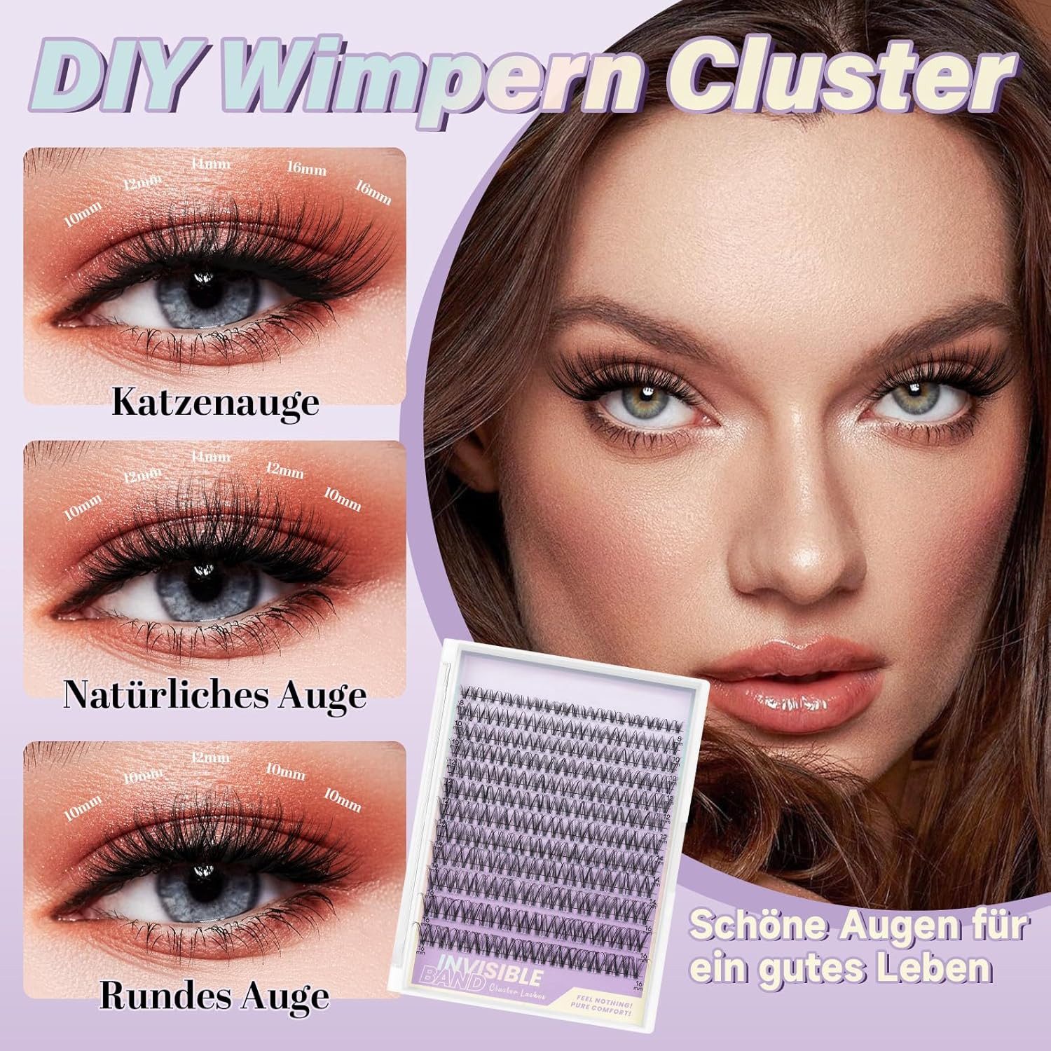B&Q Einzelwimpern Lashes Extension Set 144PCS Venus Lash Clusters, Starter-Set, 8–16 mm MIX, Unsichtbares Band, Wispy & Natürlich