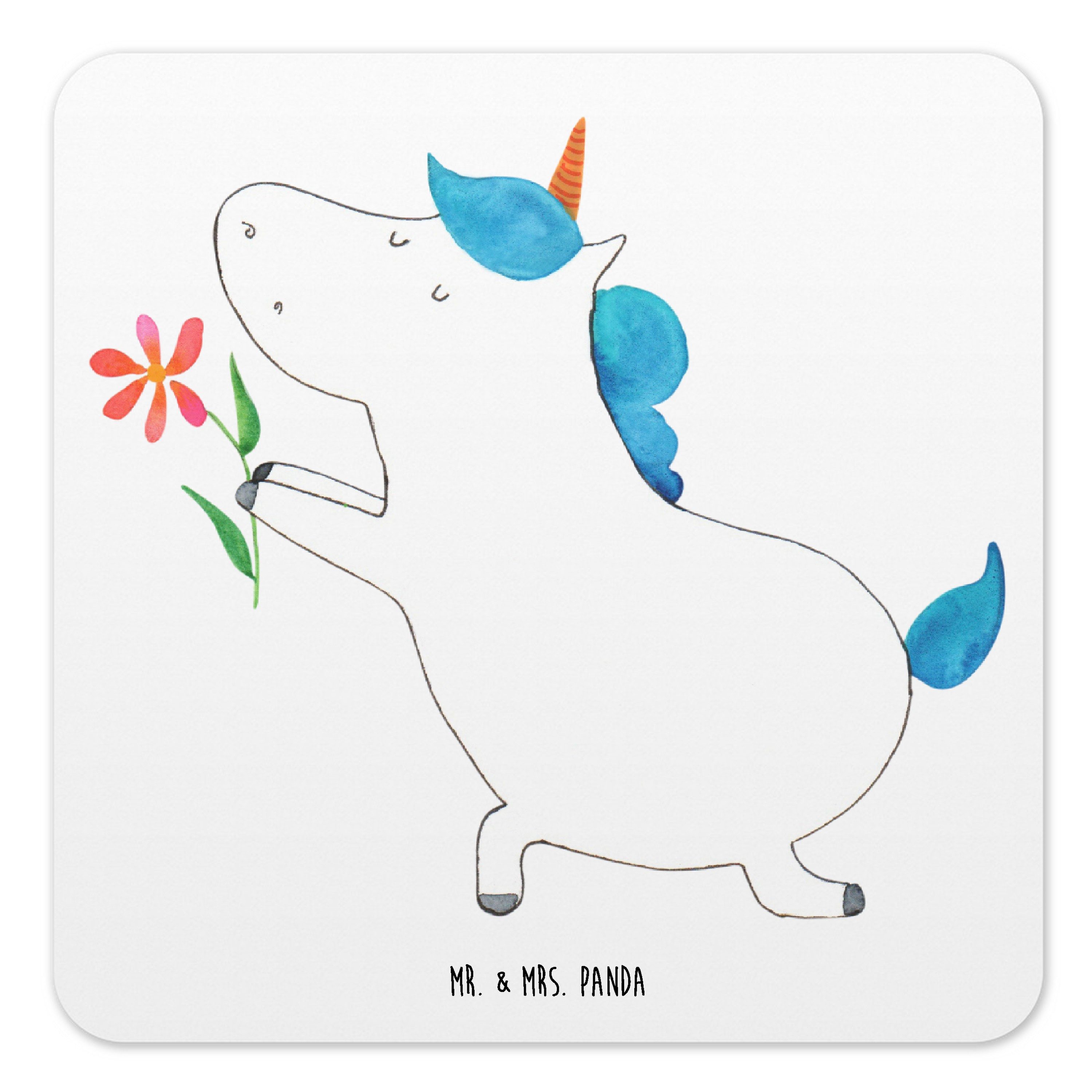 Mr. & Mrs. Panda Getränkeuntersetzer Einhorn Blume, Coaster 10er Set, Weiß, Ehe, Getränkeuntersetzer, Unic, Packung, 1-tlg.