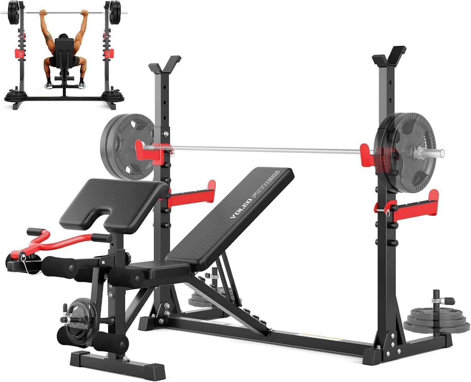 Dripex Half Rack Hantelbank klappbar, verstellbare Fitnessbank mit Langhantelablage