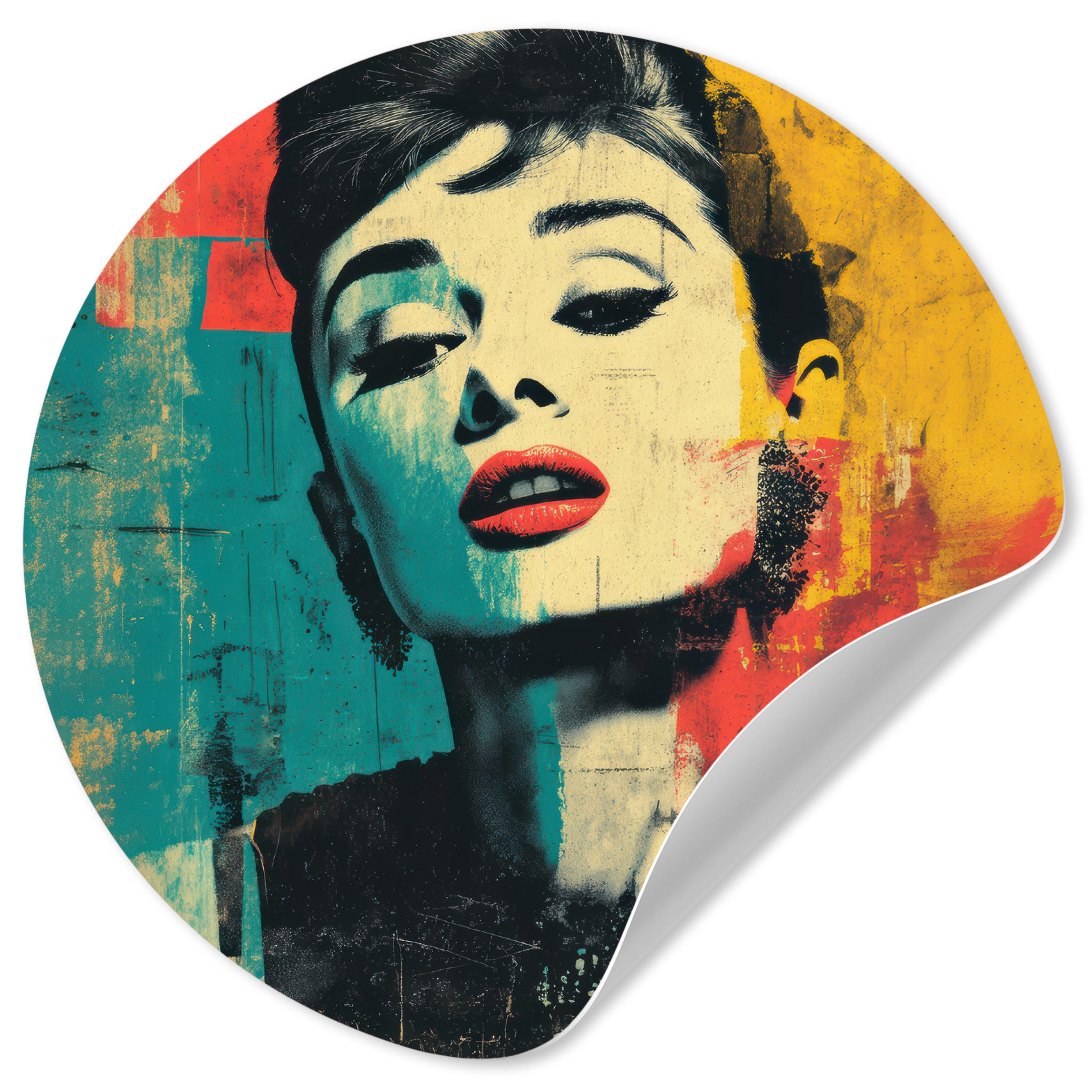 MuchoWow Wandsticker Frau - Rote Lippen - Ausdrucksstark - Grafik (1 St), Wandtattoo Selbstklebend, Wohnzimmer Deko Aufkleber, 30x30 cm