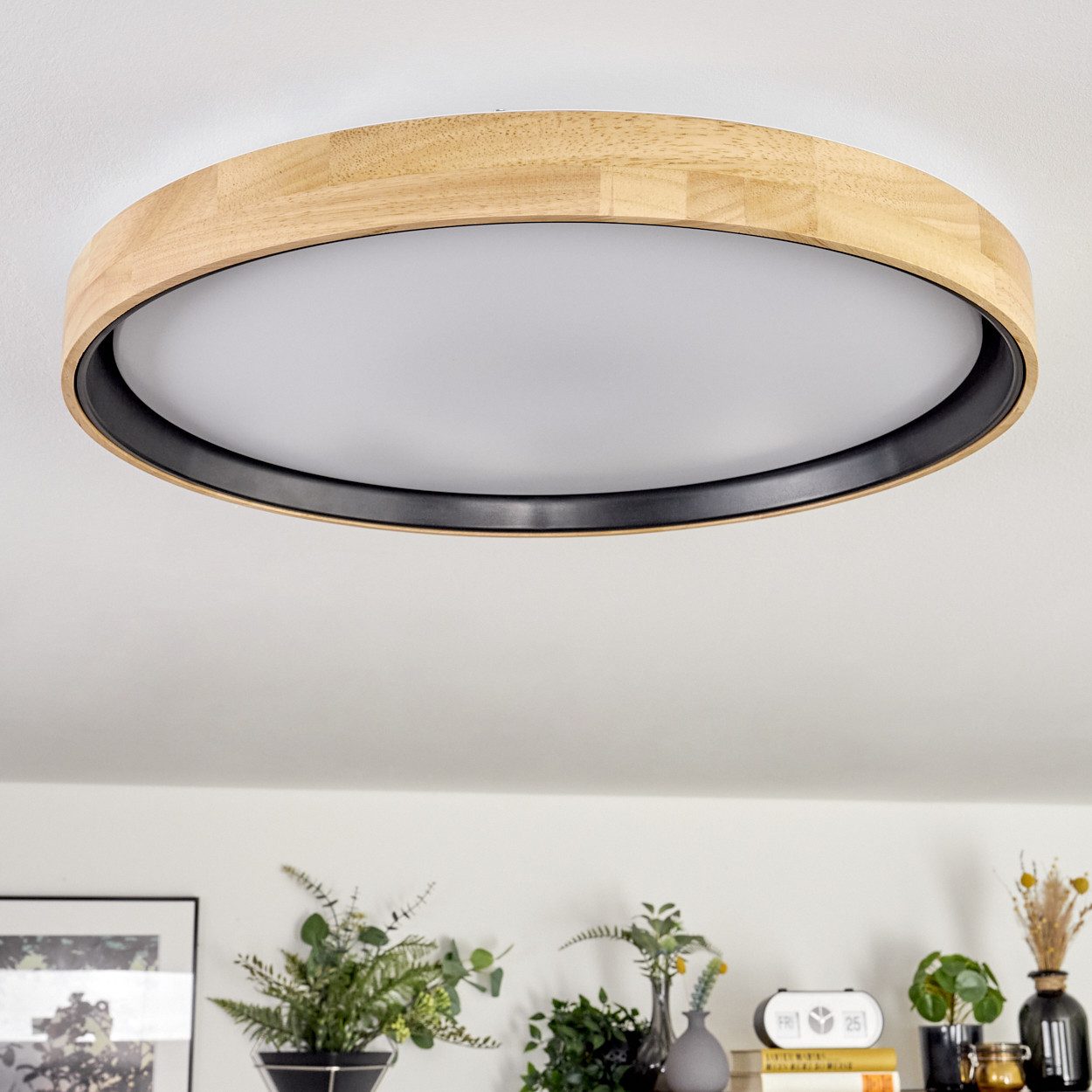 hofstein Deckenleuchte Deckenlampe aus Holz/Metall/Kunststoff in Natur/farbenWeiß, LED wechselbar, 3000 Kelvin, im skandinavisch/modernen Design mit rundem Schi – Bild 5 von 5