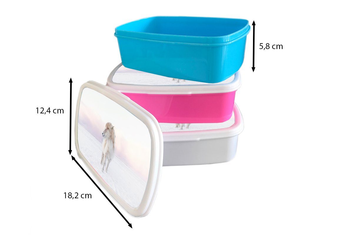 MuchoWow Lunchbox Weißes Isländerpferd im und (2-tlg), für Erwachsene, Mädchen Brotdose, Kunststoff, Kinder und Jungs Brotbox Schnee, für