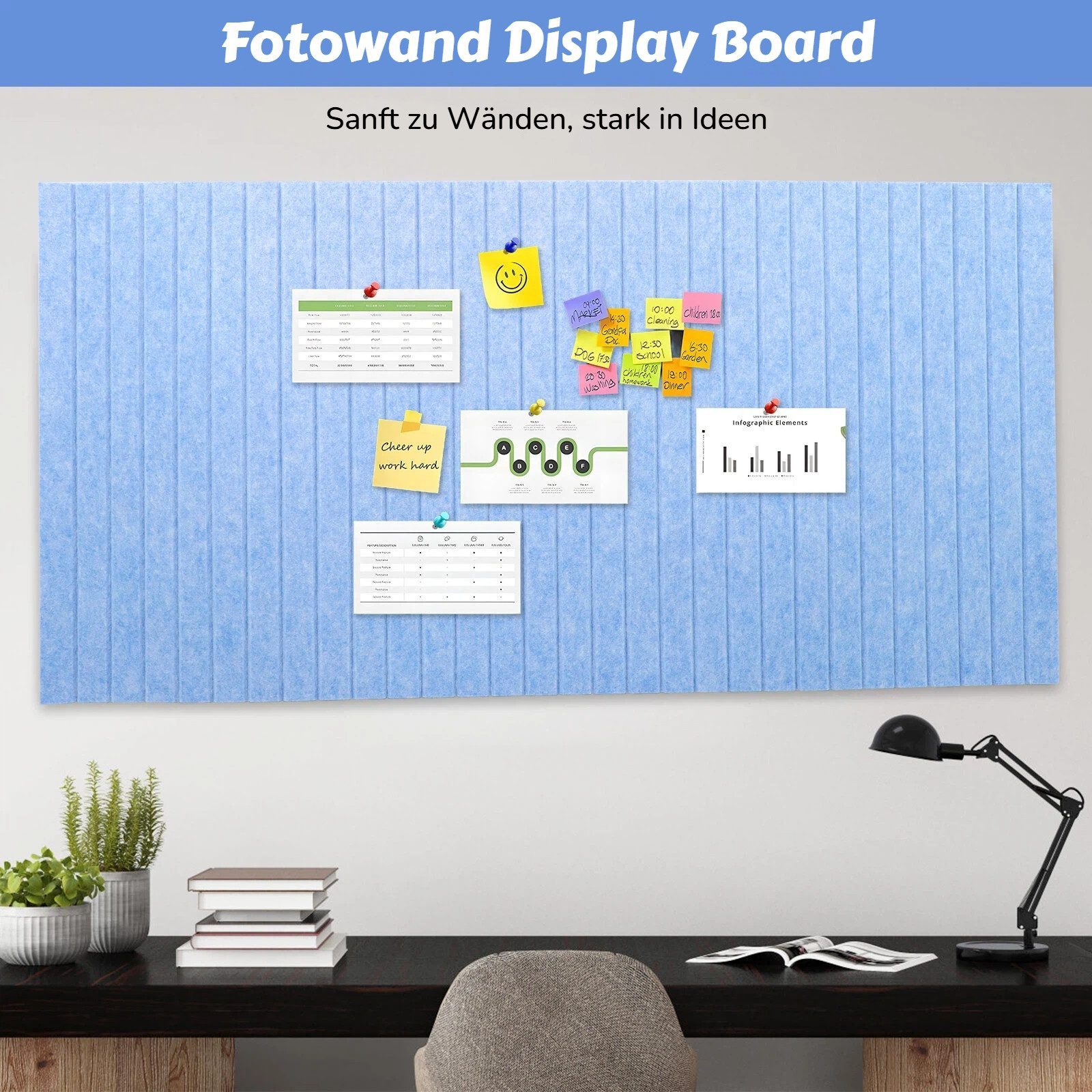 BlingBin Pinnwand Filz Pinnwand Selbstklebend Faltbare Fototafel Memotafeln, (1 Stück, 1-tlg., 60*40cm), Wanddekoration vision board für Büro Küche,Fotos Memos,hellblau
